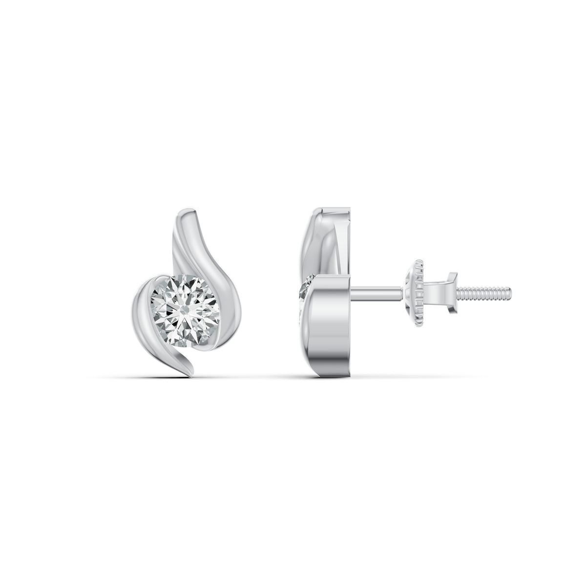 Solitaire Swirl Diamond Stud Earrings