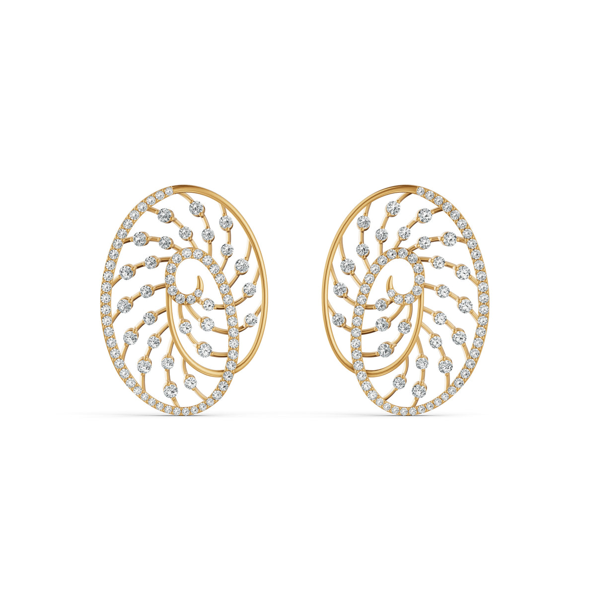 Oval Vein Diamond Stud Earrings