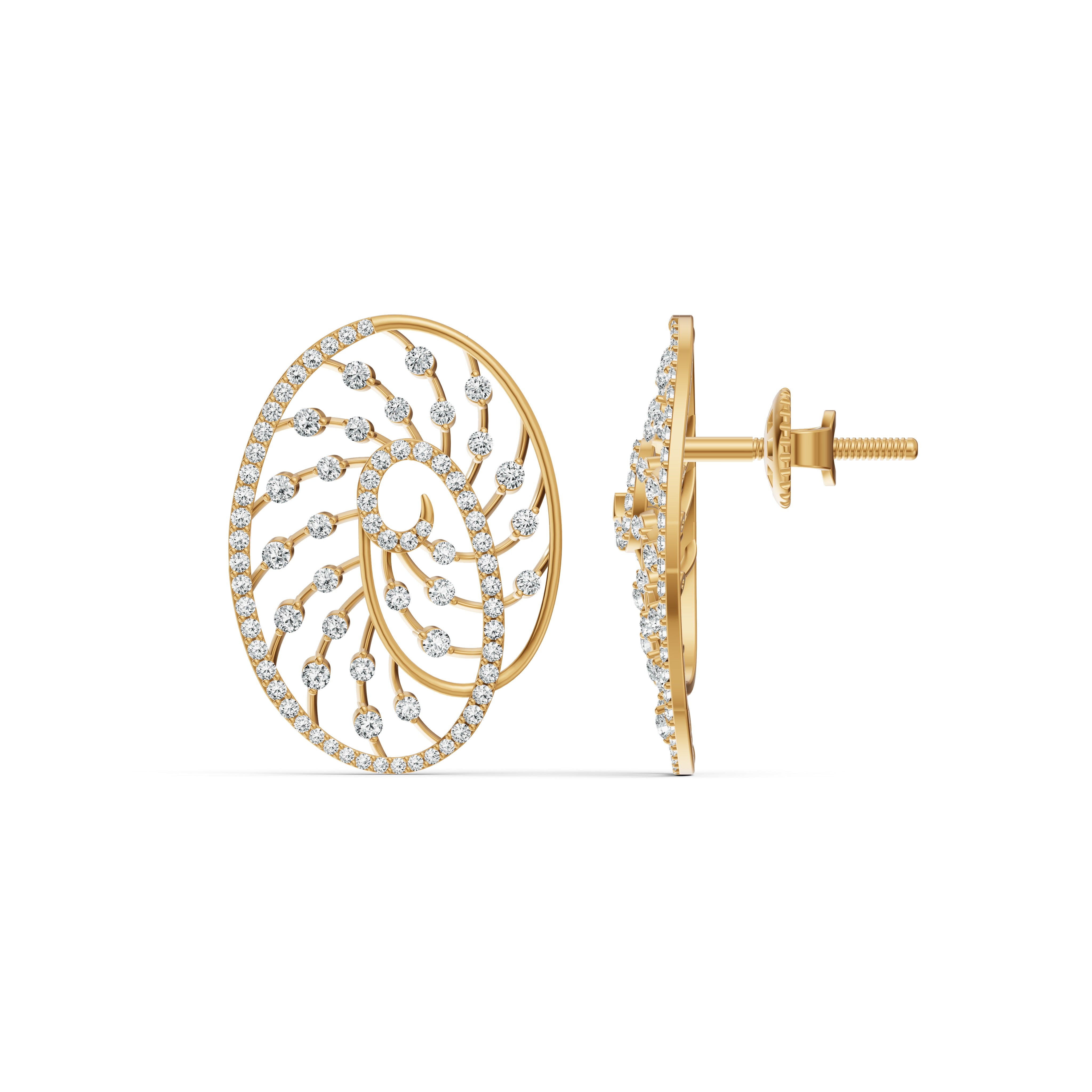 Oval Vein Diamond Stud Earrings