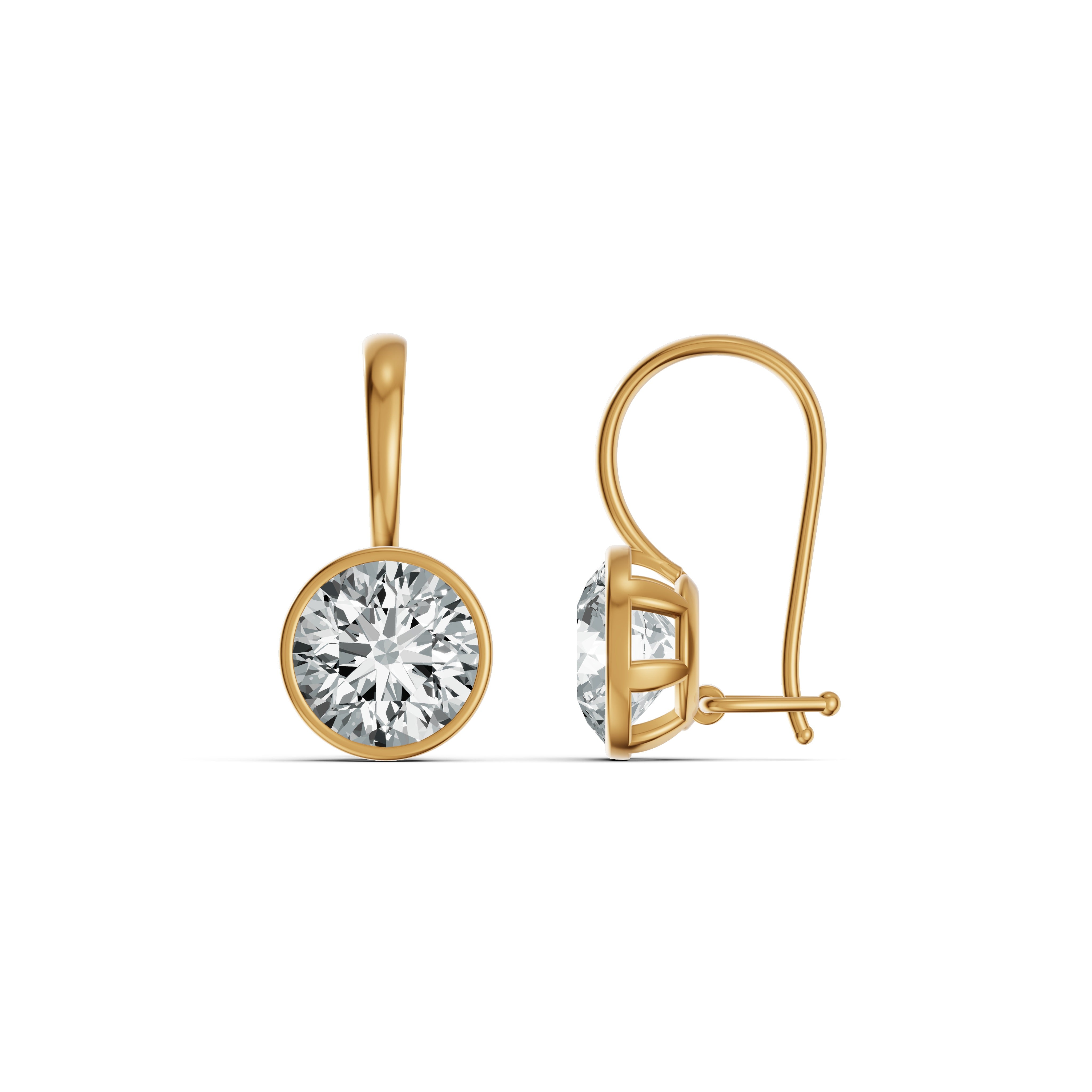 Minimal Bezel-Set Round Solitaire Drop Earrings