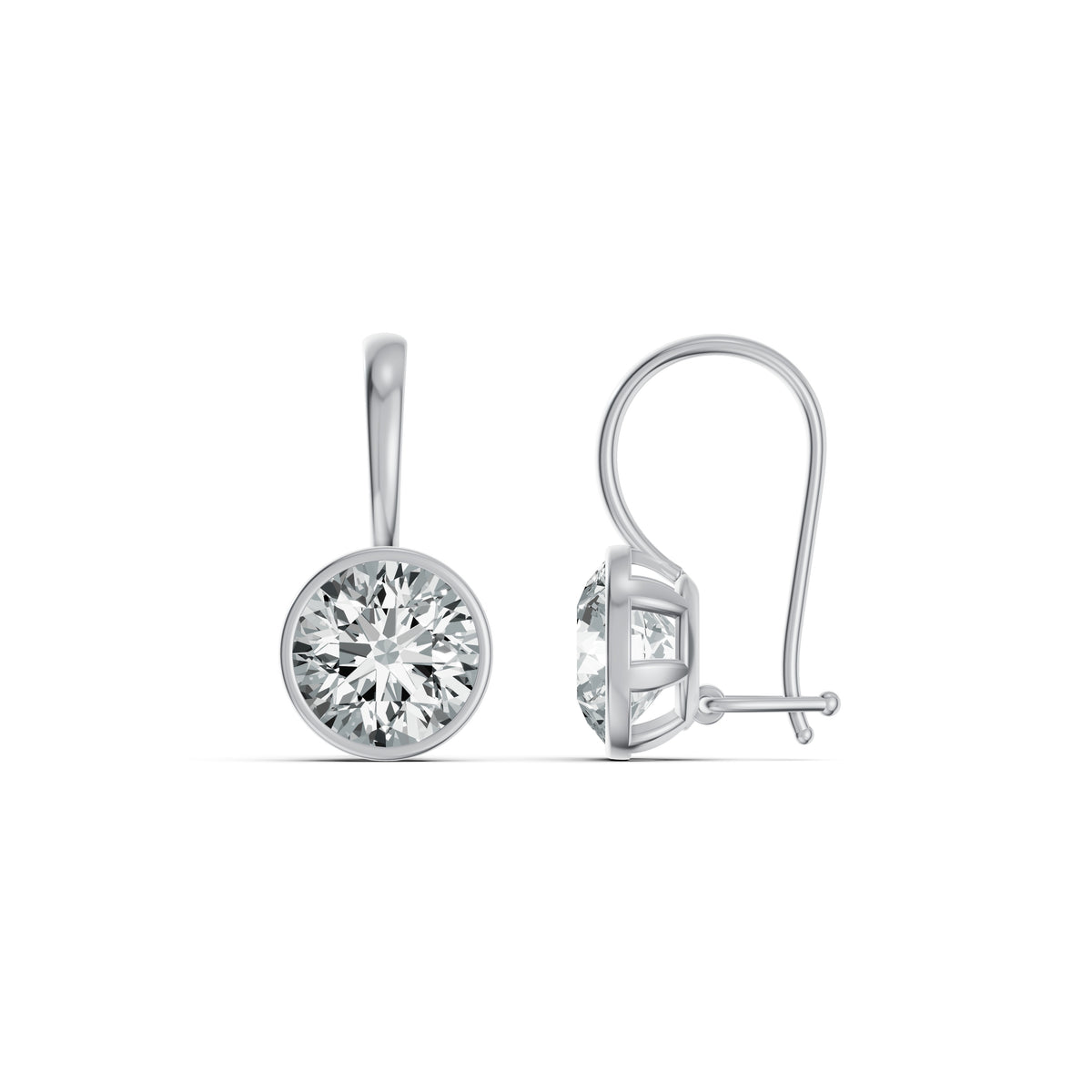 Minimal Bezel-Set Round Solitaire Drop Earrings