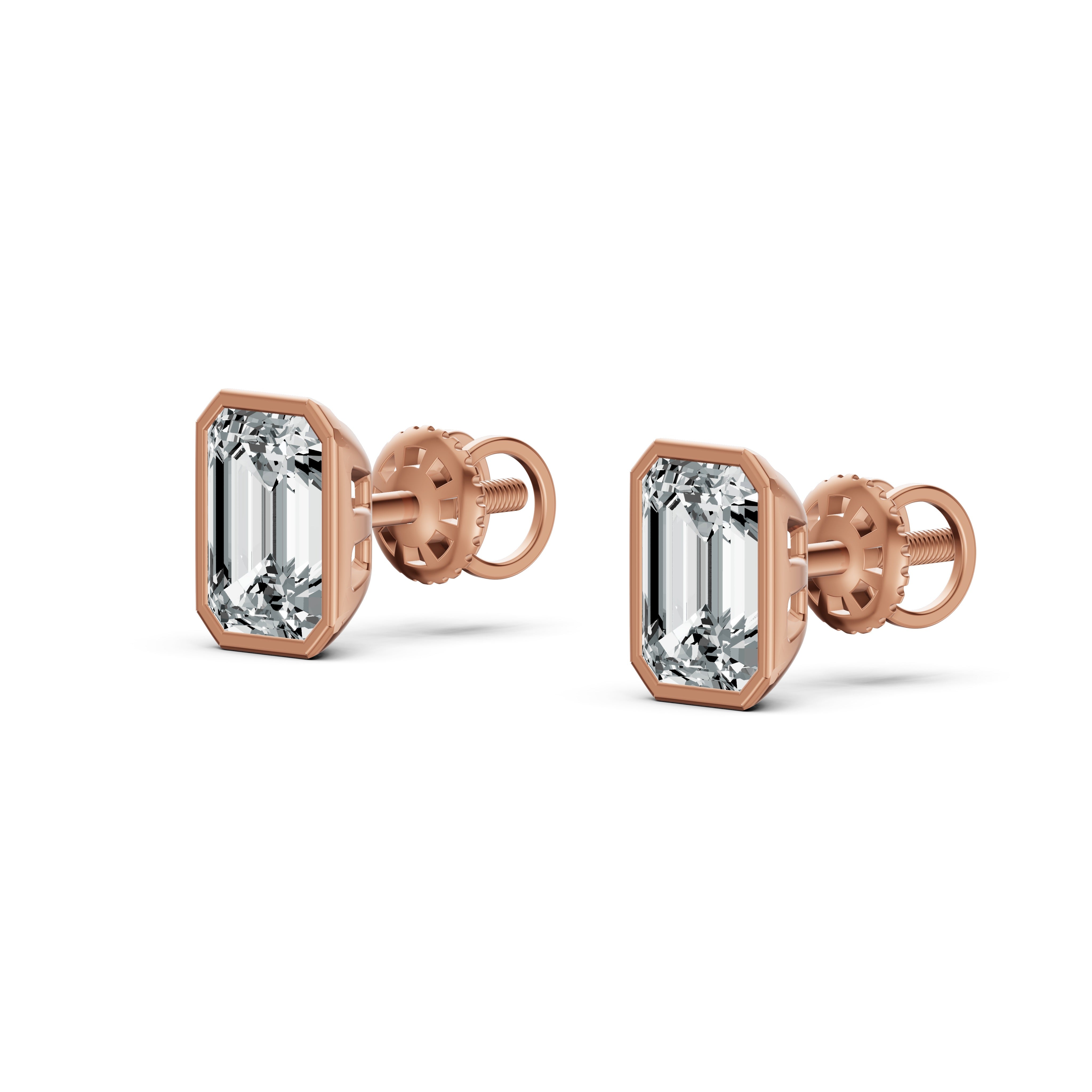 Refined Emerald Cut Solitaire Stud Earrings