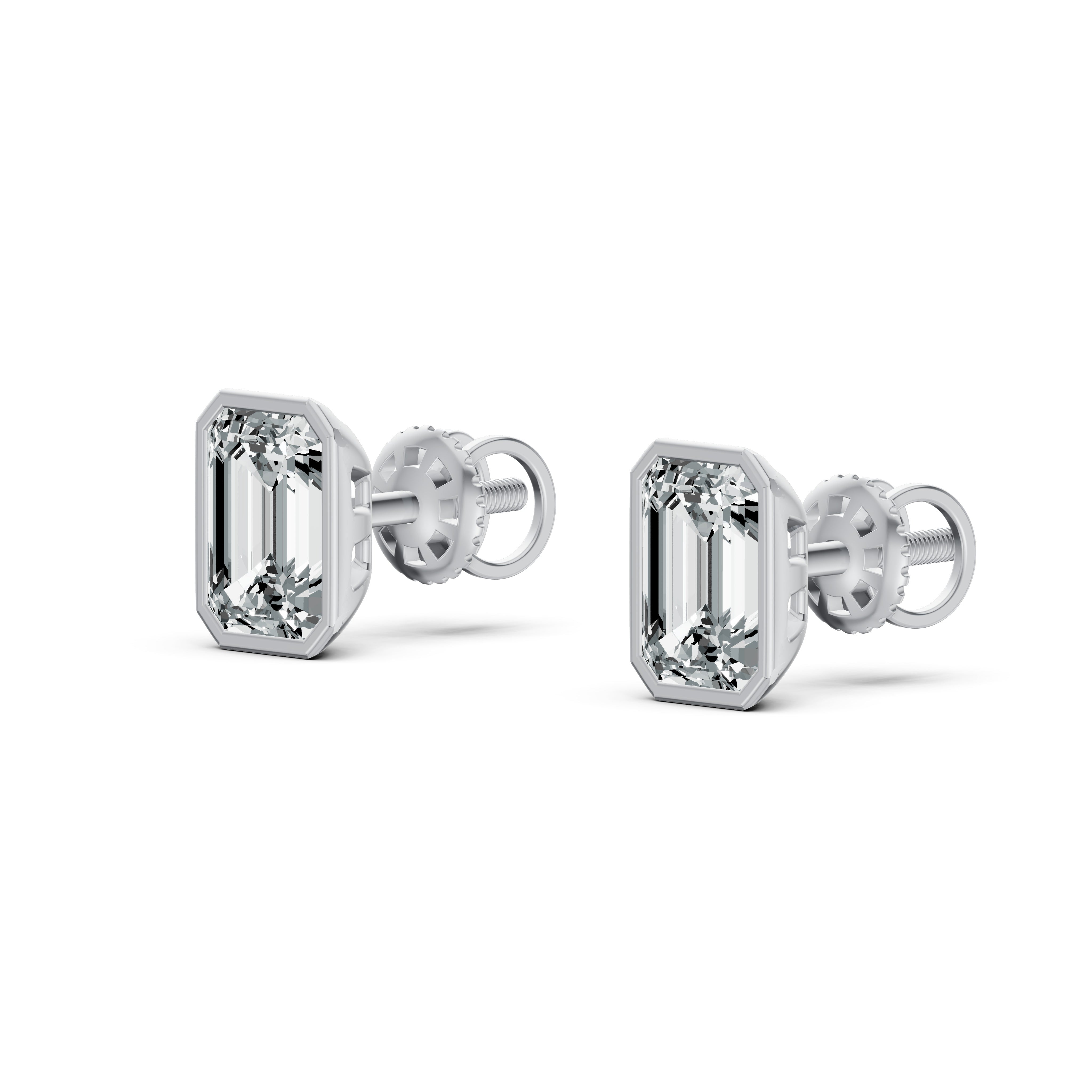 Refined Emerald Cut Solitaire Stud Earrings