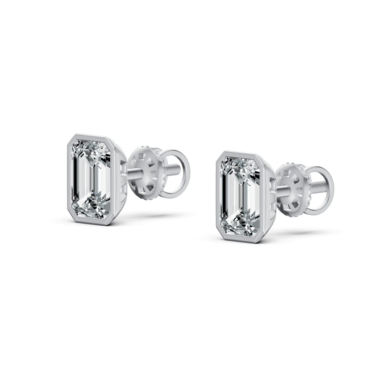 Refined Emerald Cut Solitaire Stud Earrings