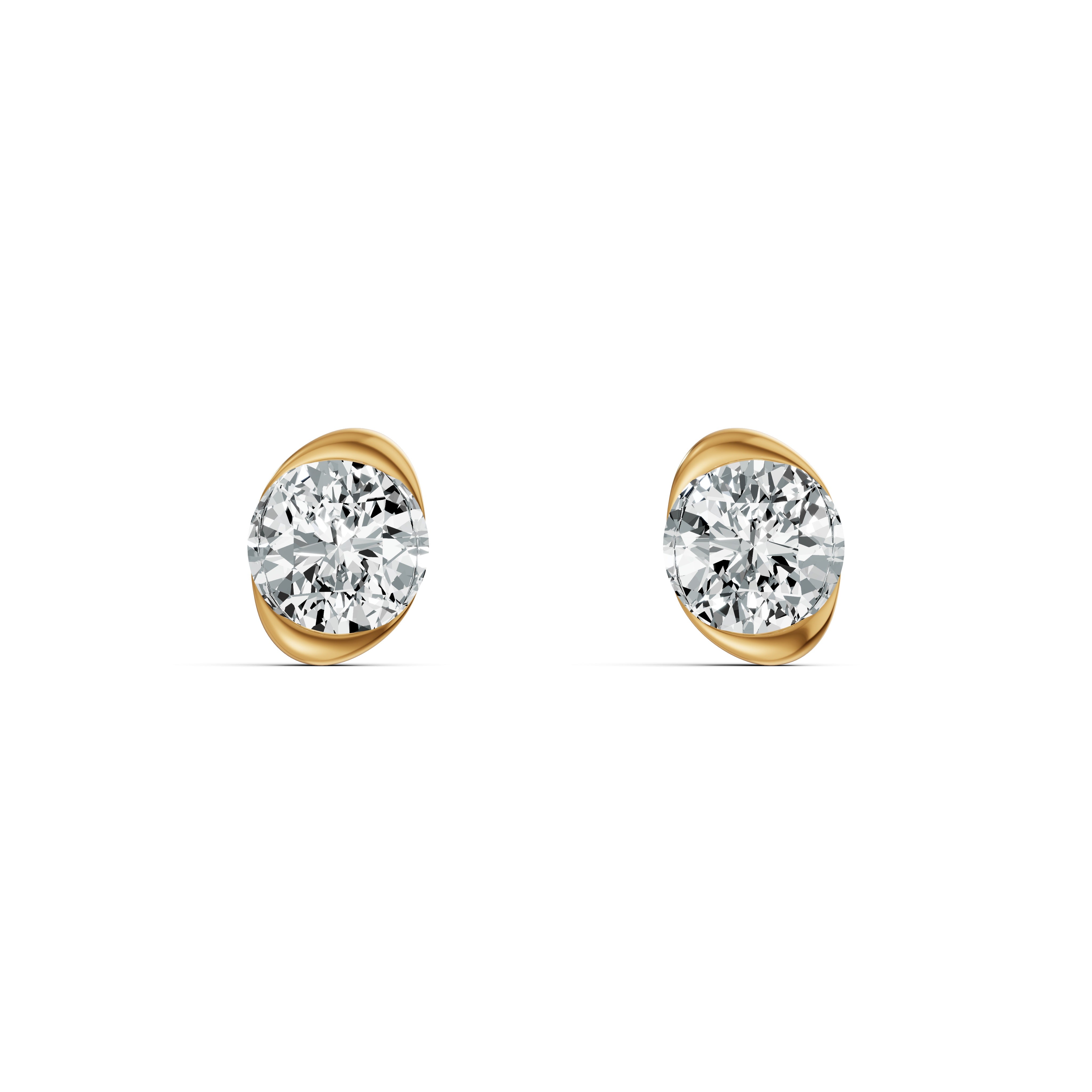 Half Bezel Rising Edge Round Solitaire Stud Earrings