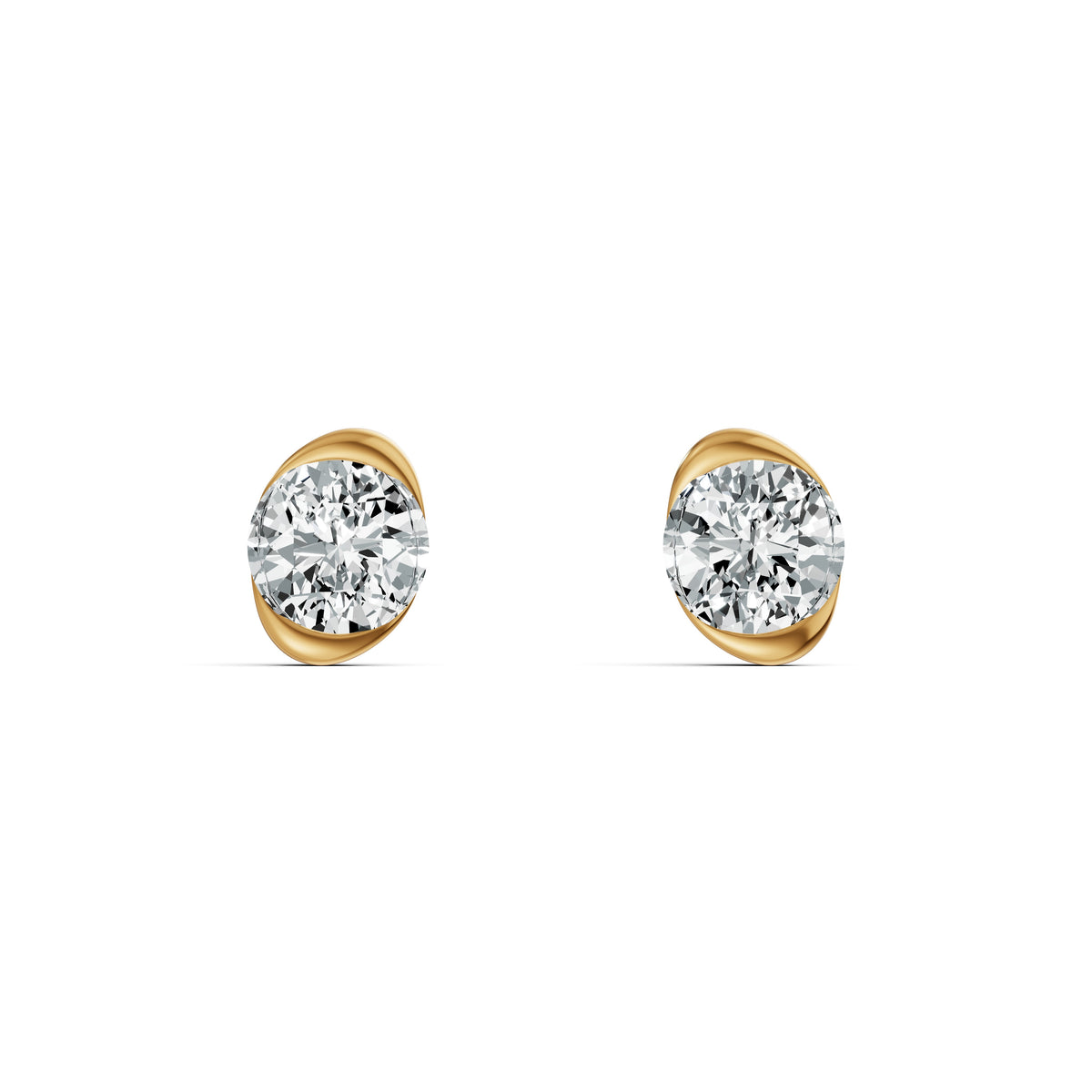 Half Bezel Rising Edge Round Solitaire Stud Earrings