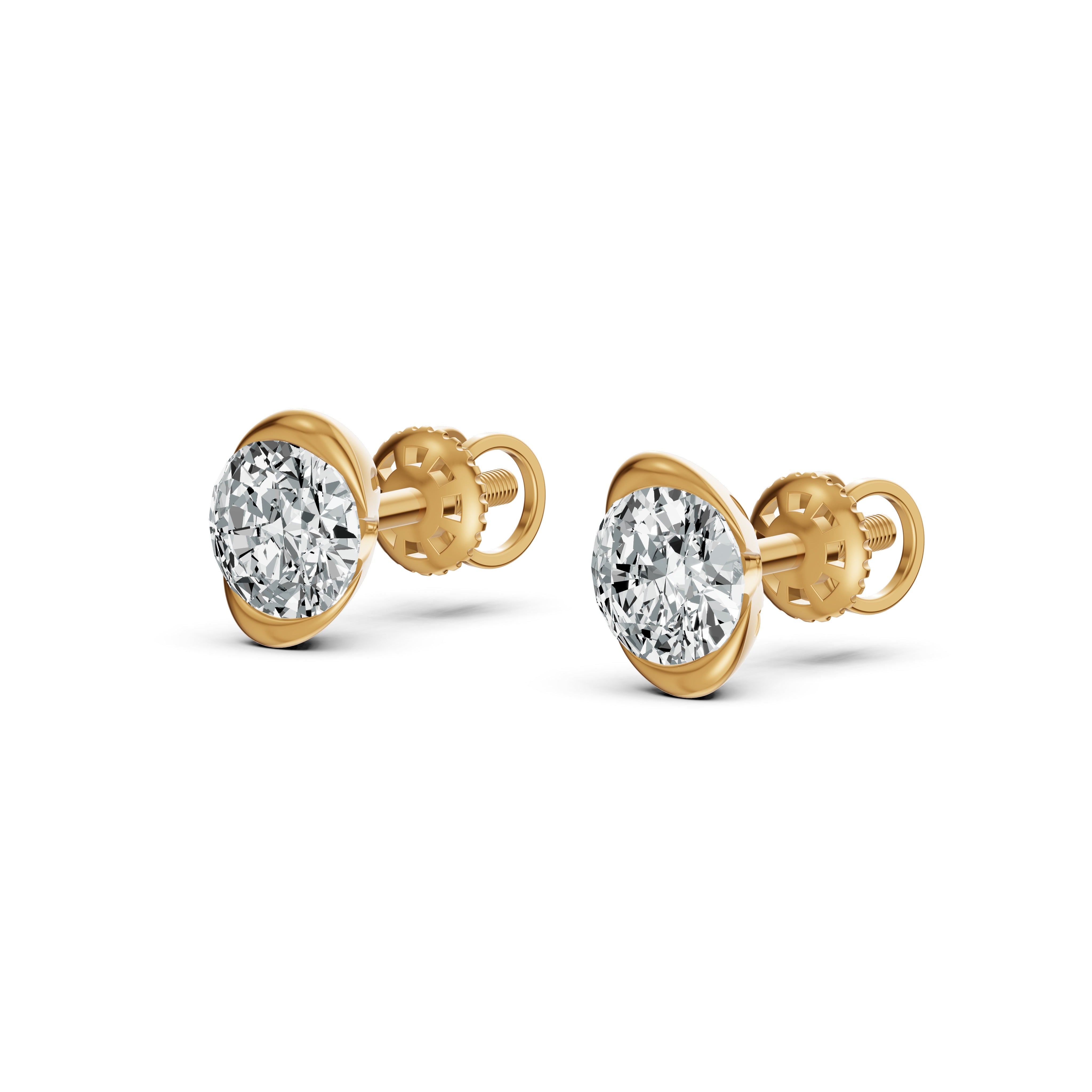 Half Bezel Rising Edge Round Solitaire Stud Earrings