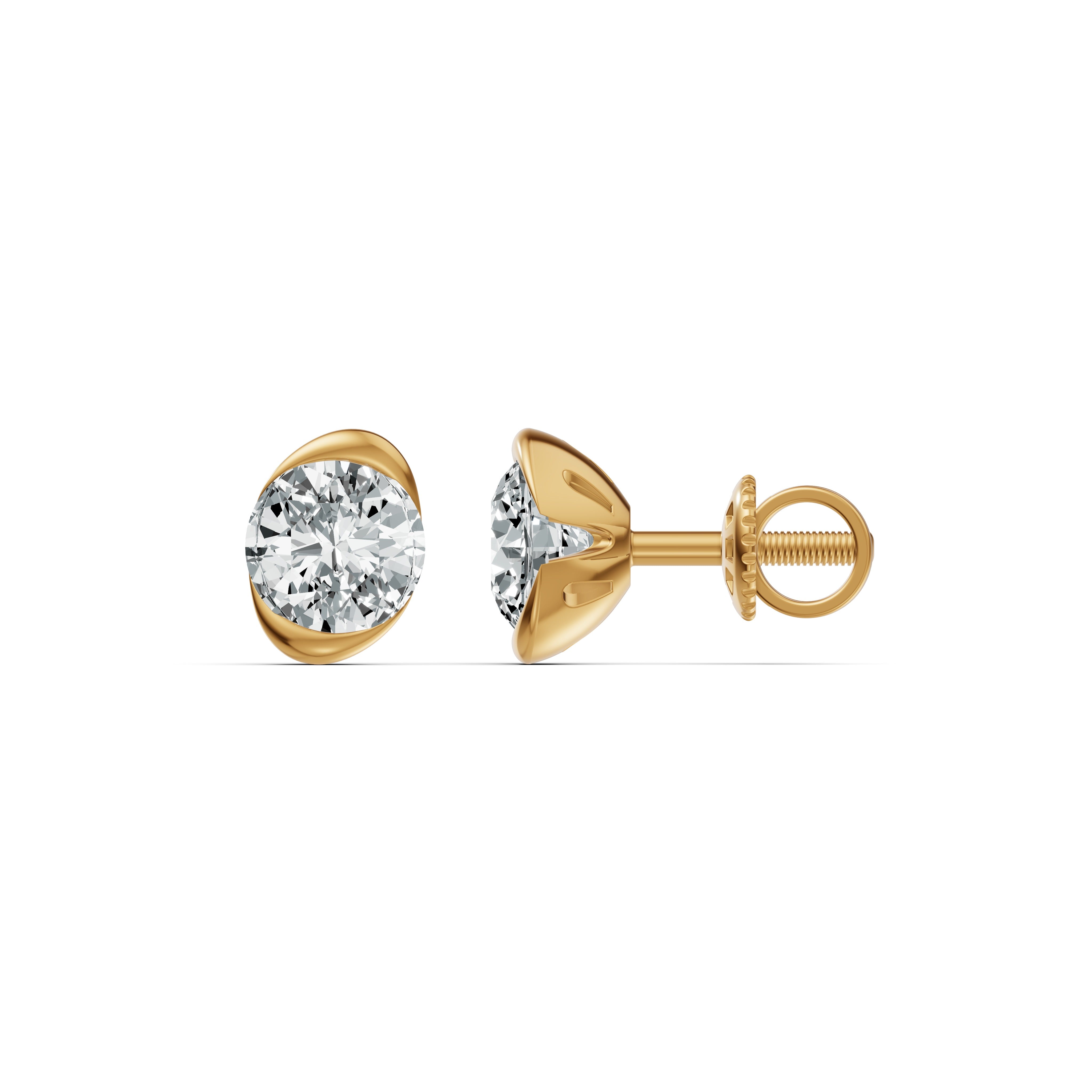 Half Bezel Rising Edge Round Solitaire Stud Earrings