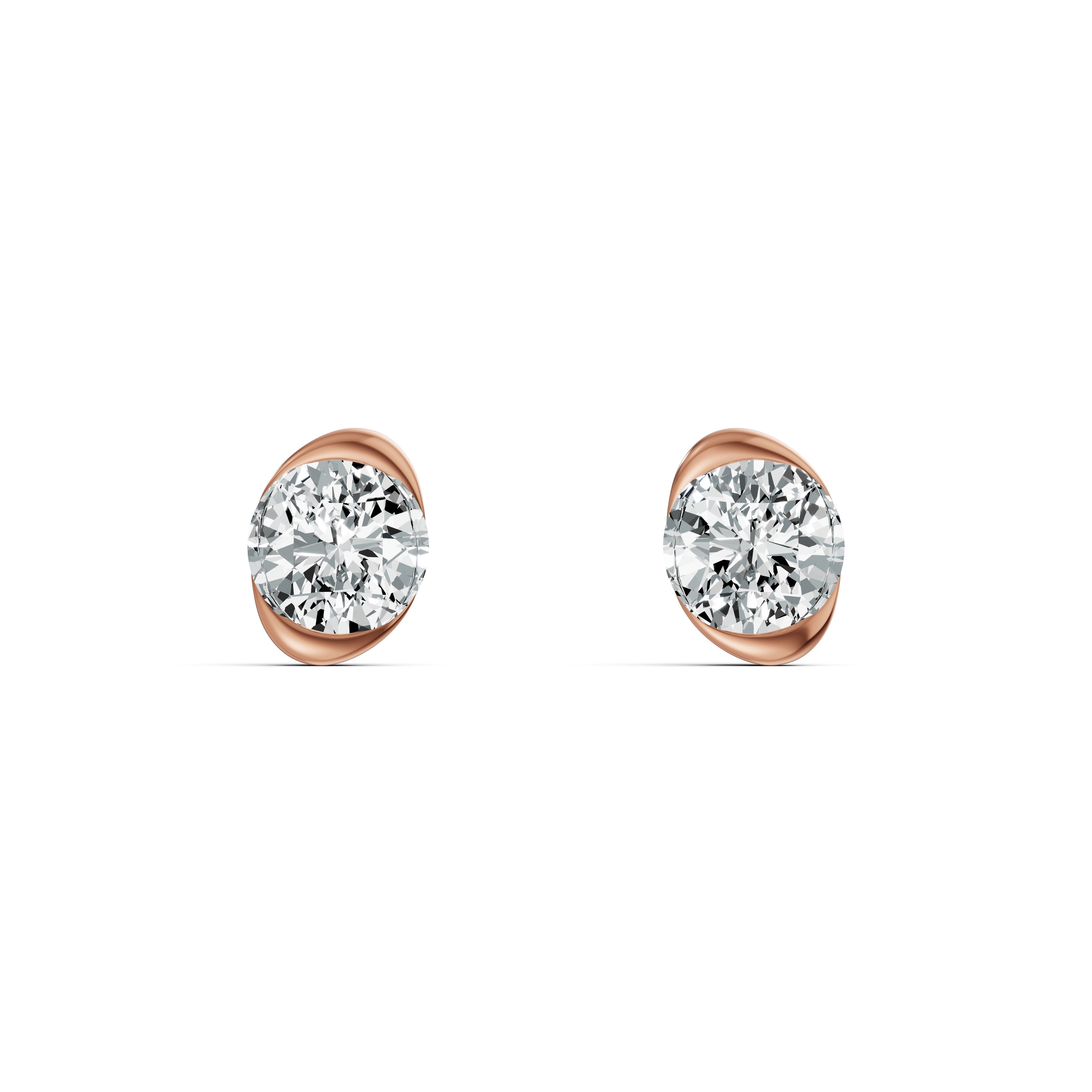 Half Bezel Rising Edge Round Solitaire Stud Earrings