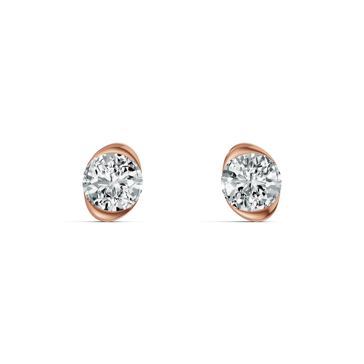 Half Bezel Rising Edge Round Solitaire Stud Earrings