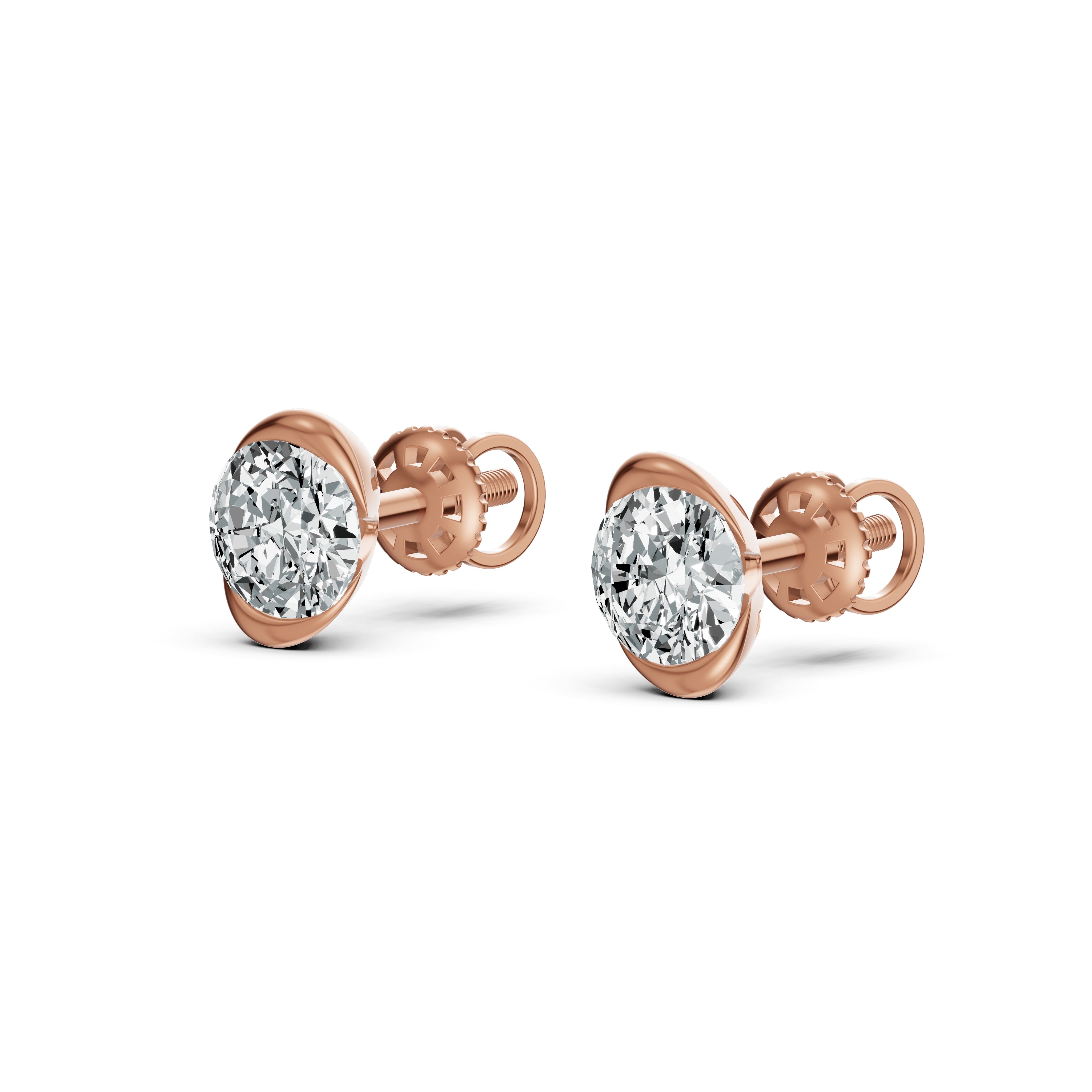 Half Bezel Rising Edge Round Solitaire Stud Earrings