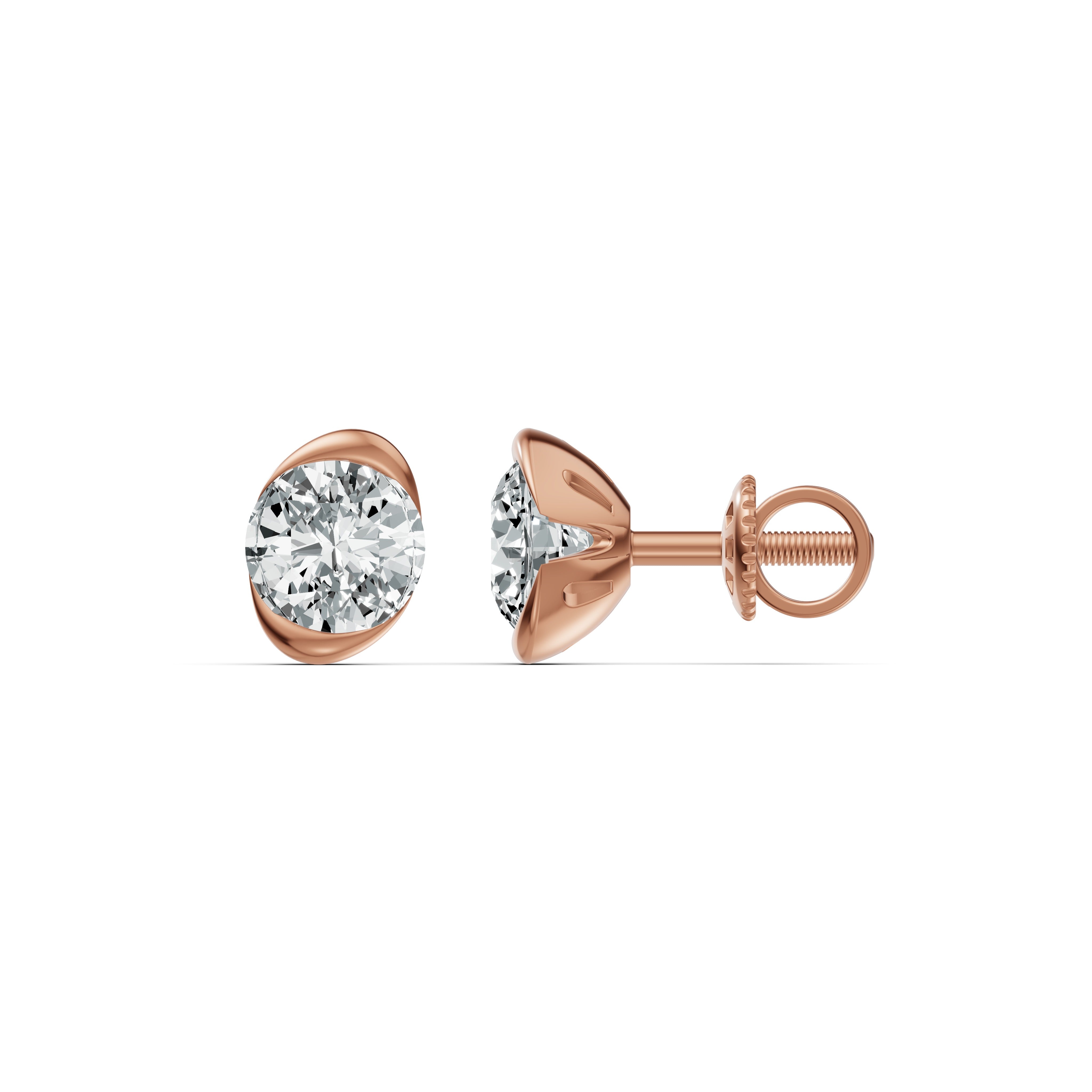 Half Bezel Rising Edge Round Solitaire Stud Earrings