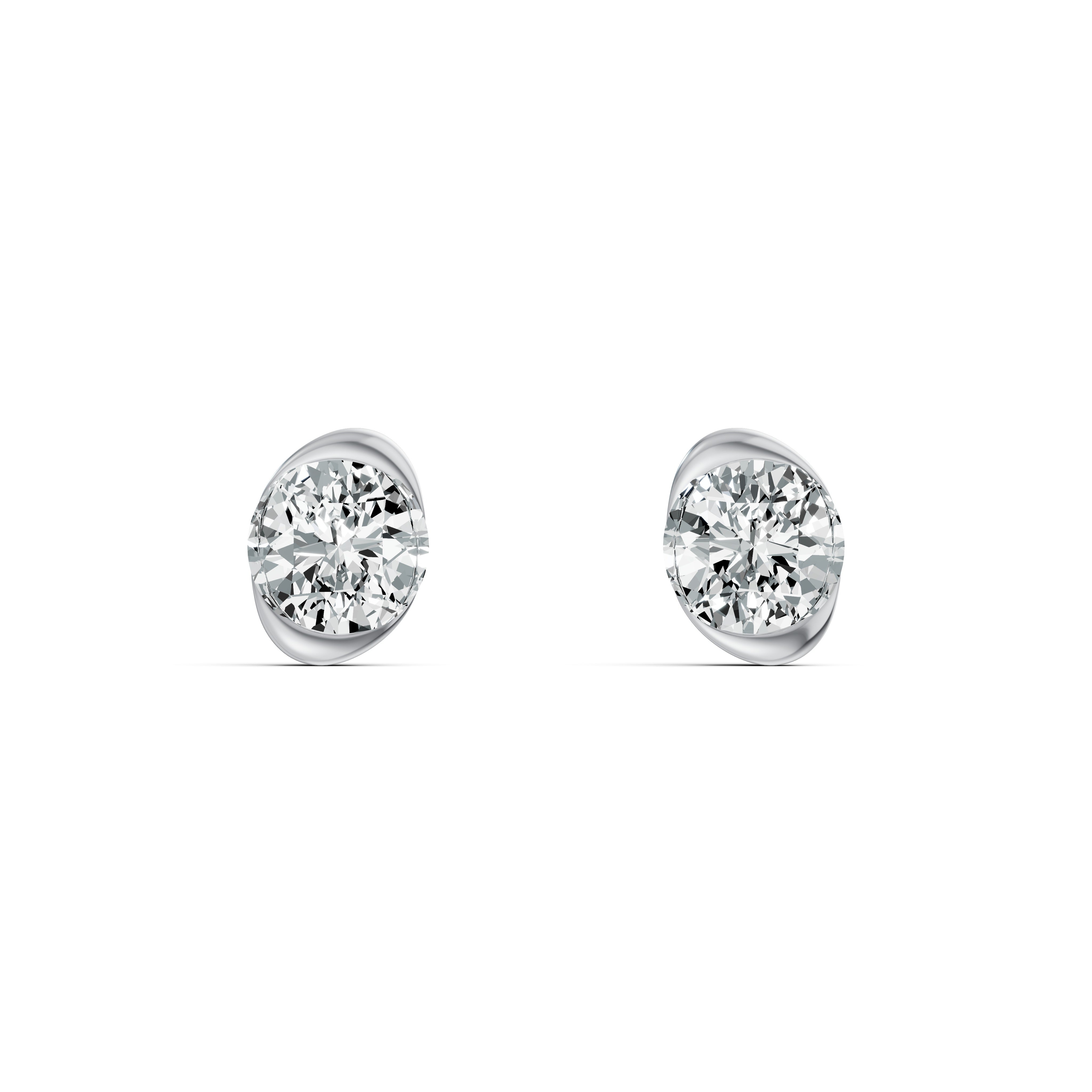 Half Bezel Rising Edge Round Solitaire Stud Earrings