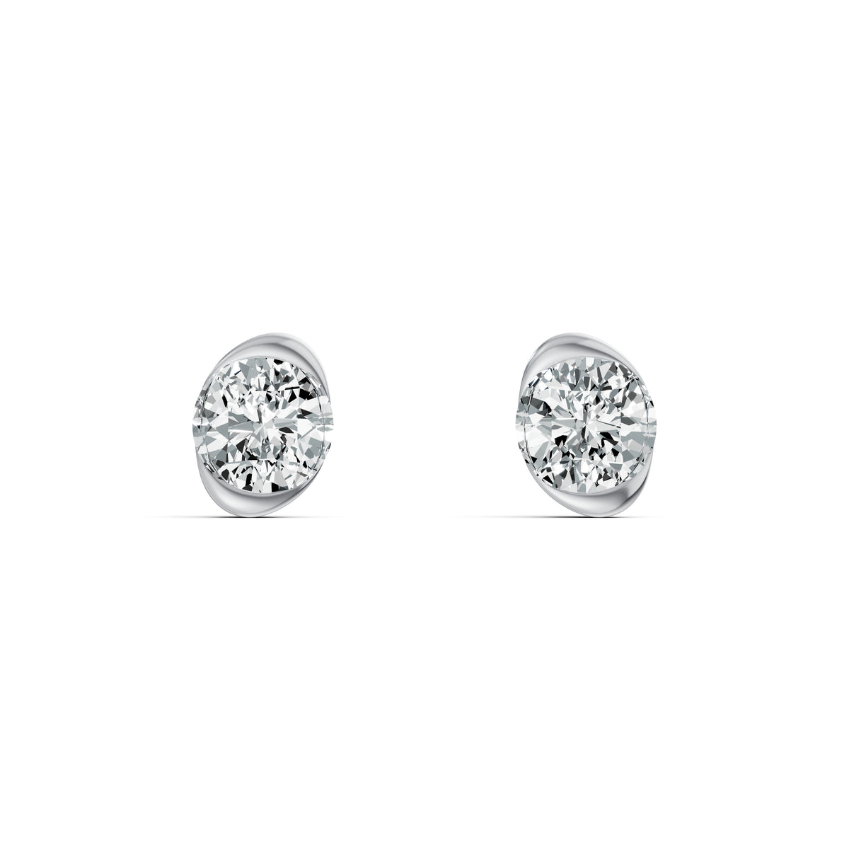 Half Bezel Rising Edge Round Solitaire Stud Earrings