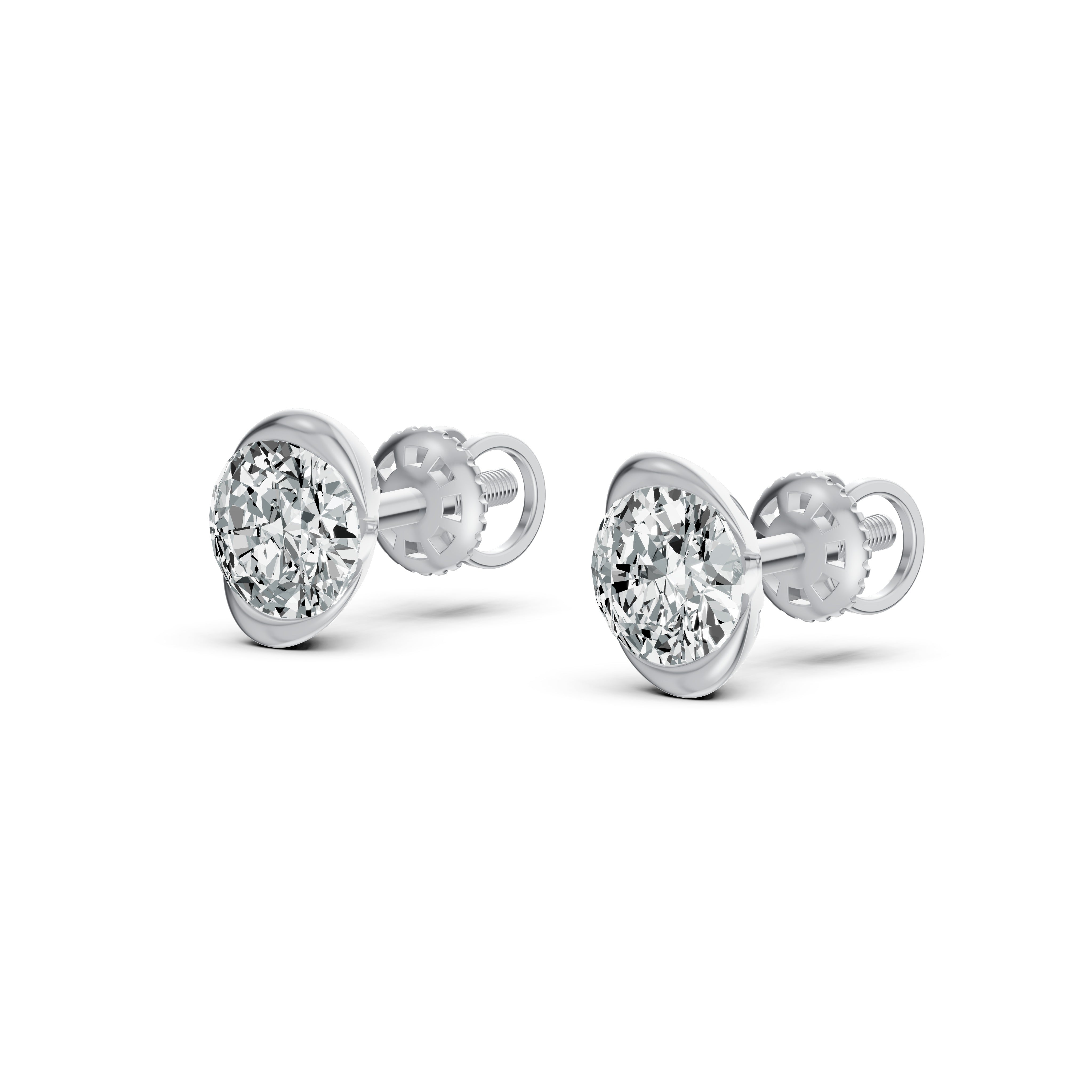 Half Bezel Rising Edge Round Solitaire Stud Earrings