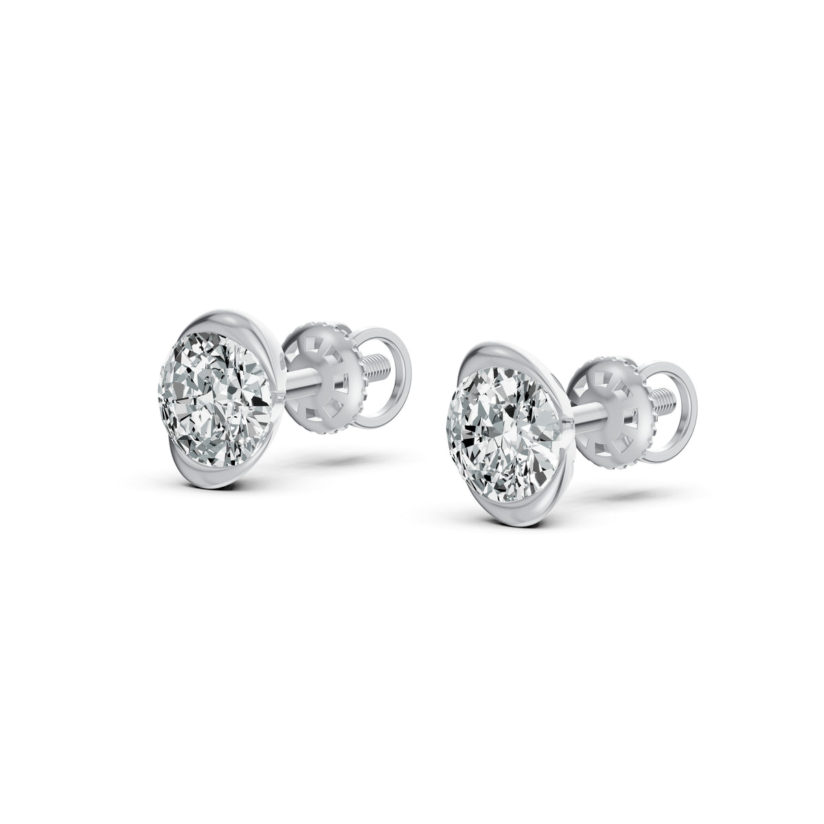 Half Bezel Rising Edge Round Solitaire Stud Earrings