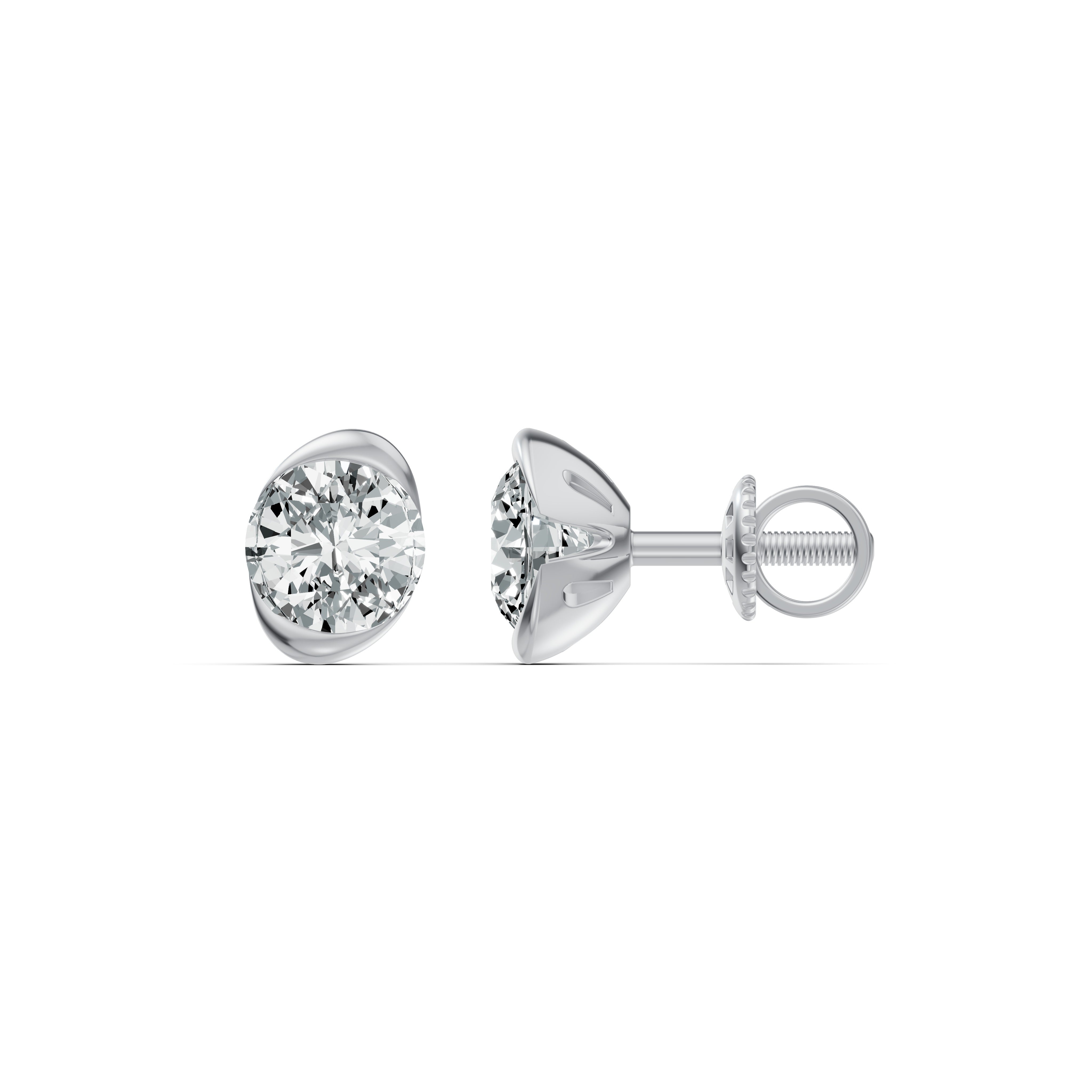 Half Bezel Rising Edge Round Solitaire Stud Earrings