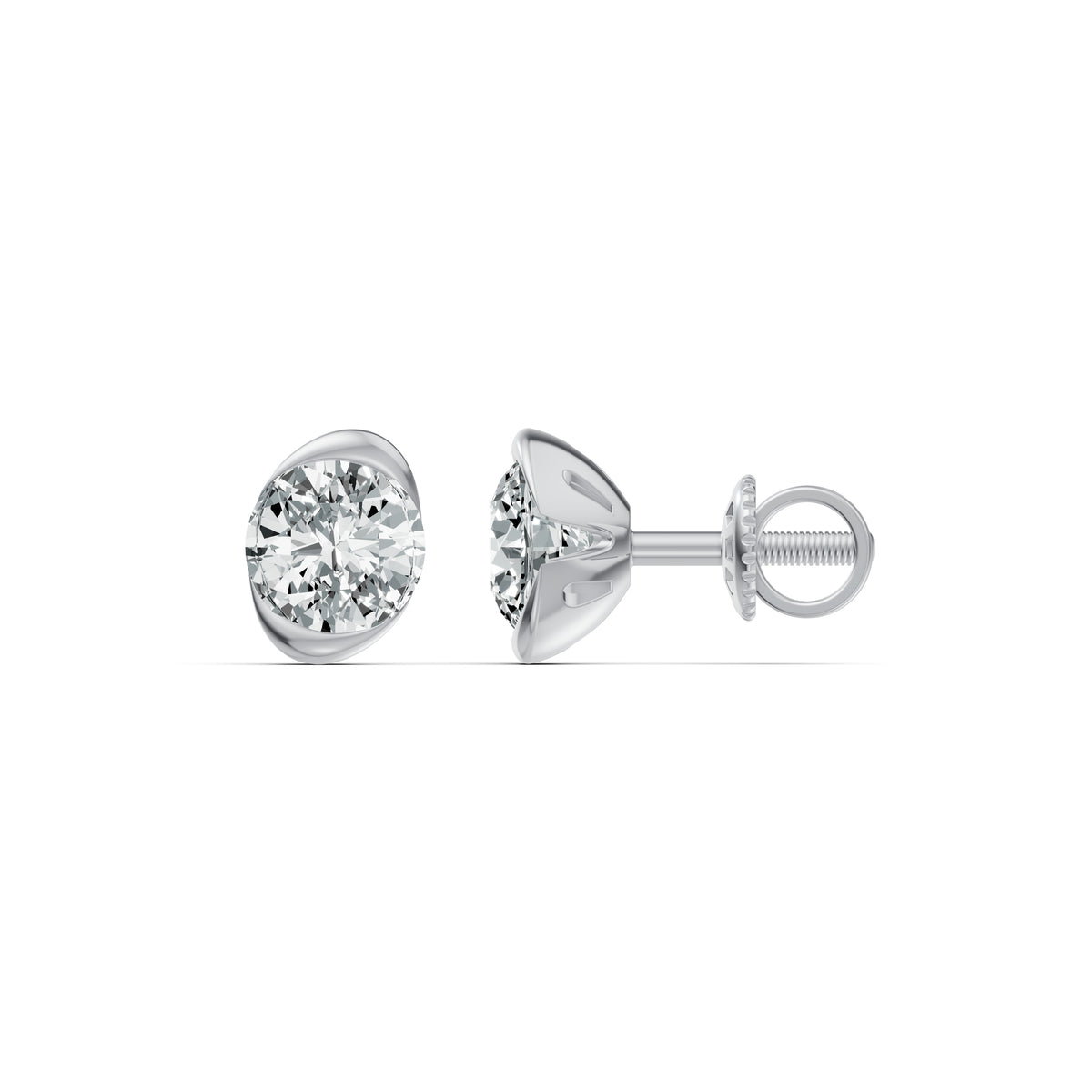 Half Bezel Rising Edge Round Solitaire Stud Earrings