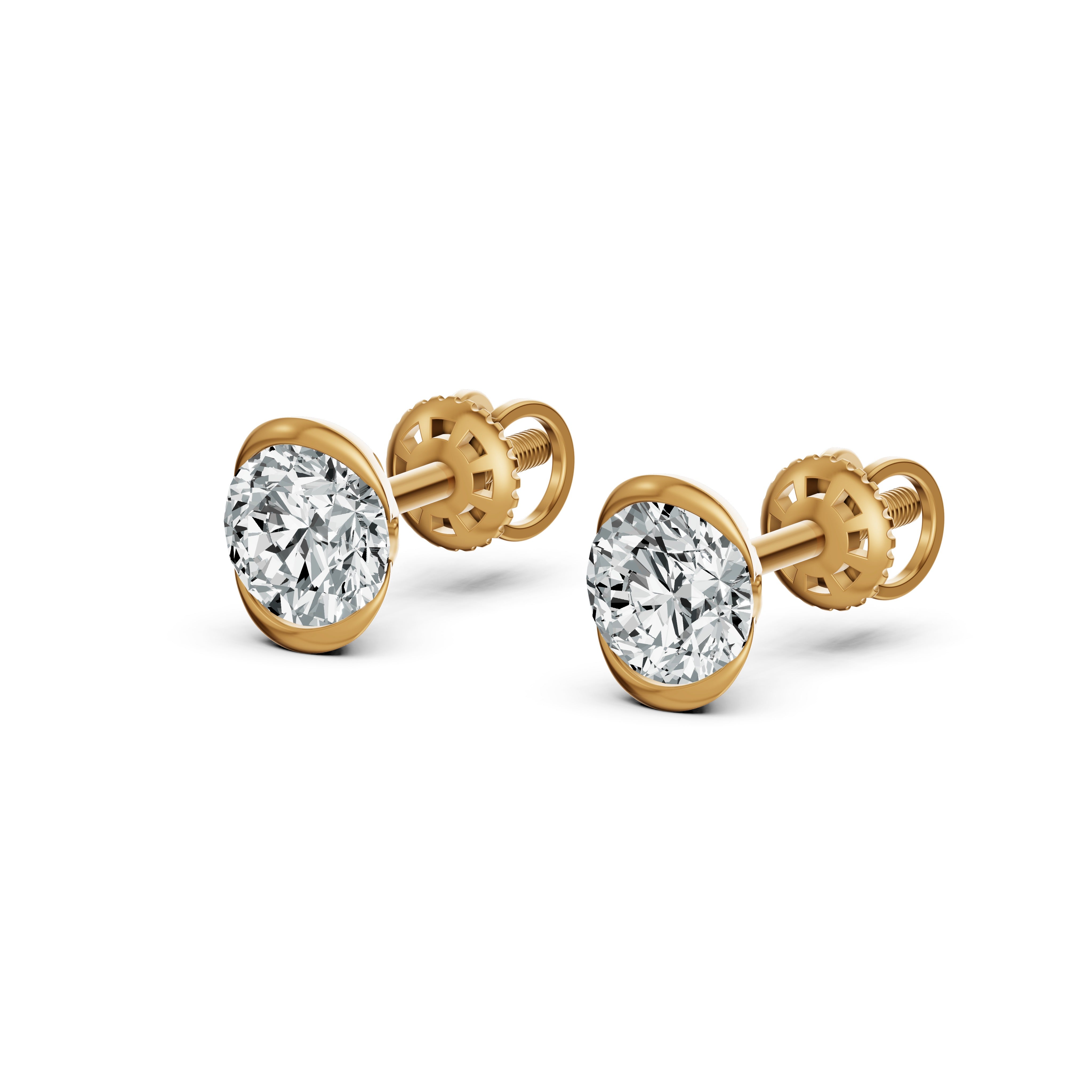 Floating Half Bezel Solitaire Stud Earrings