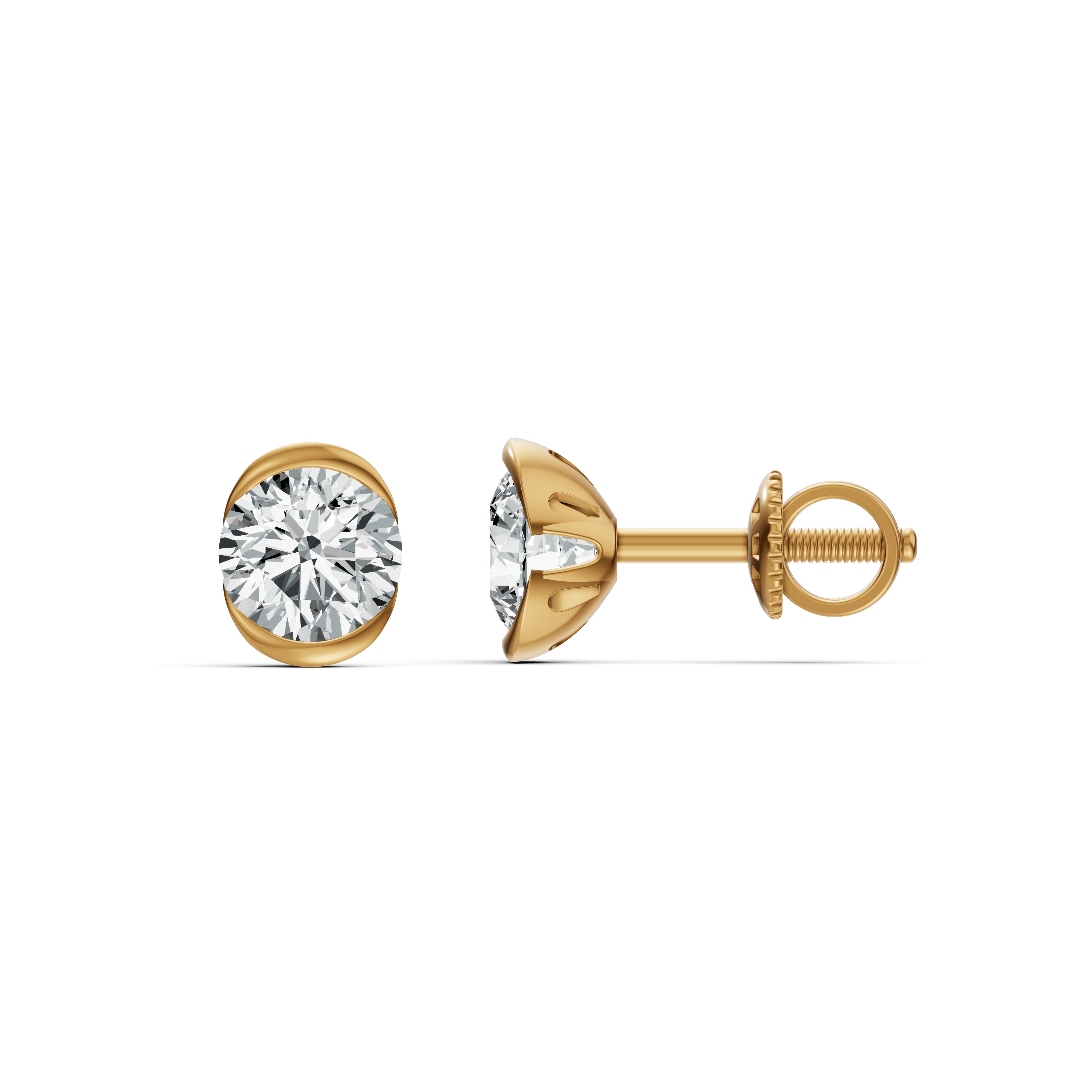 Floating Half Bezel Solitaire Stud Earrings