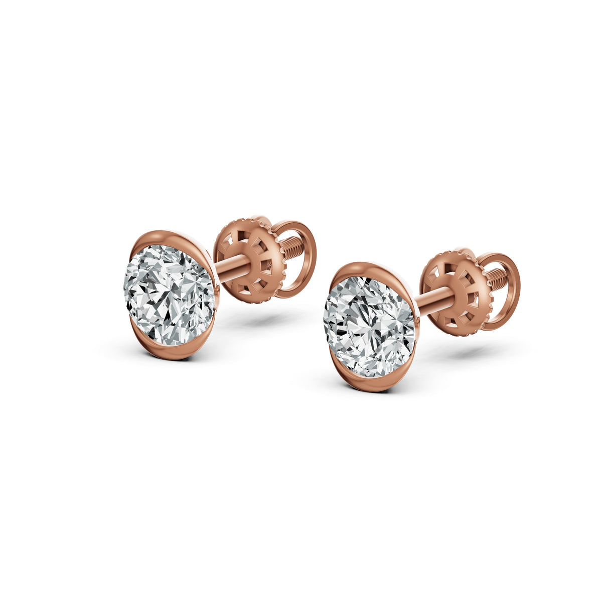 Floating Half Bezel Solitaire Stud Earrings