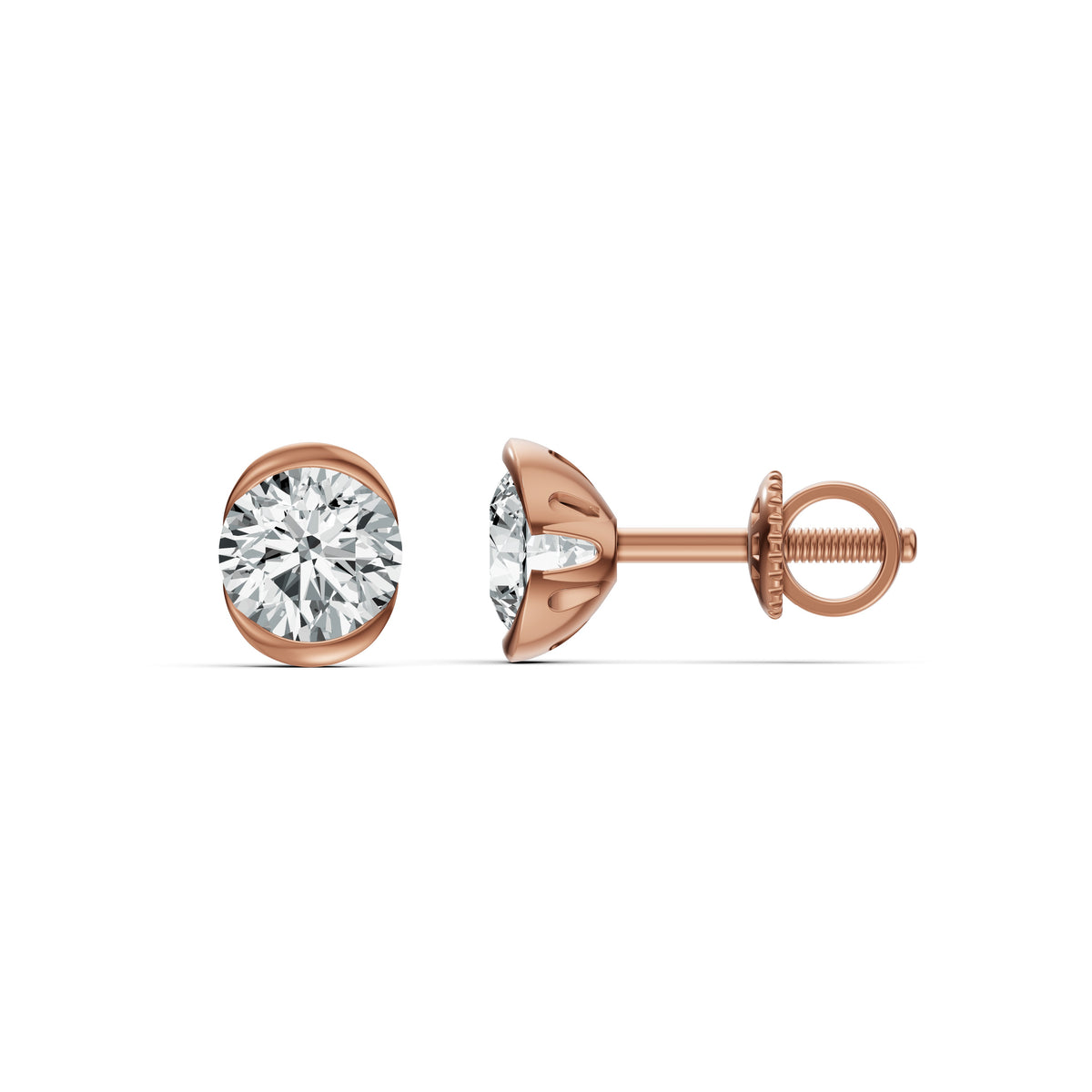 Floating Half Bezel Solitaire Stud Earrings