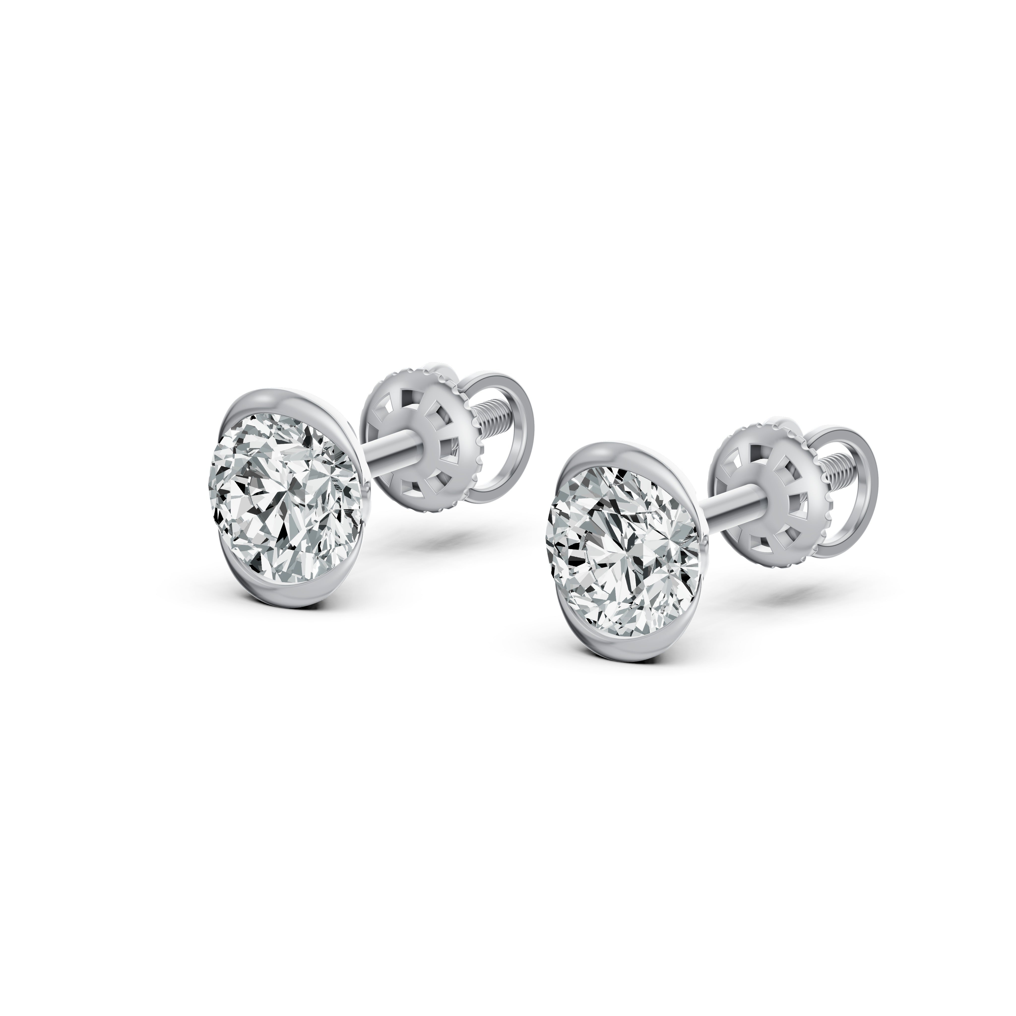 Floating Half Bezel Solitaire Stud Earrings