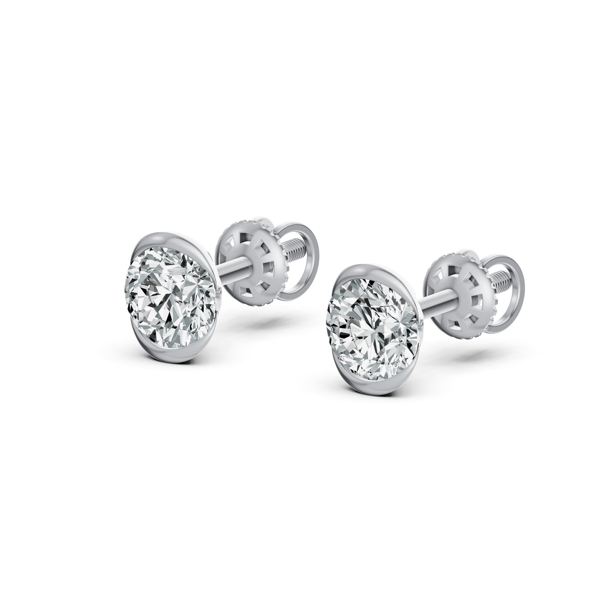 Floating Half Bezel Solitaire Stud Earrings