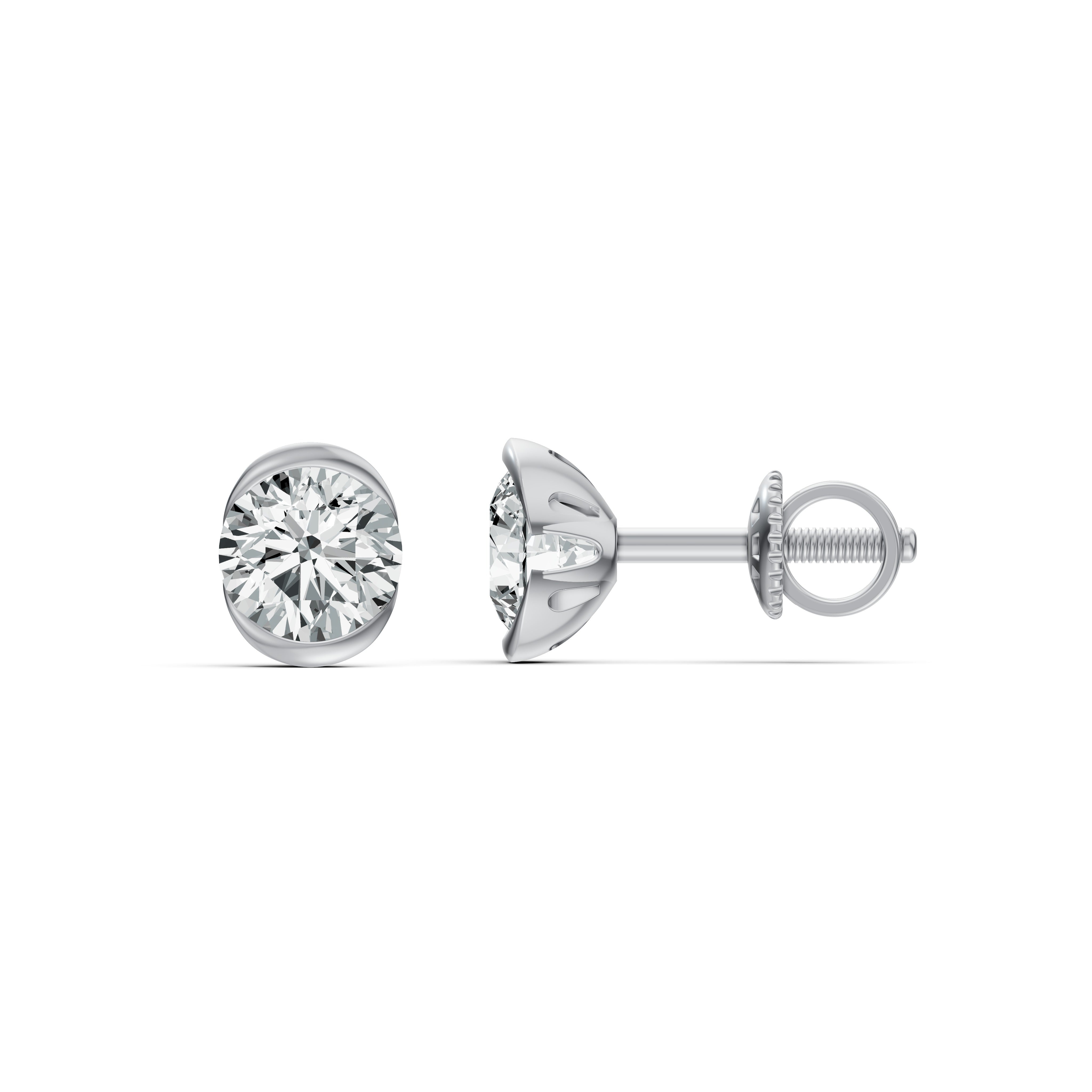 Floating Half Bezel Solitaire Stud Earrings