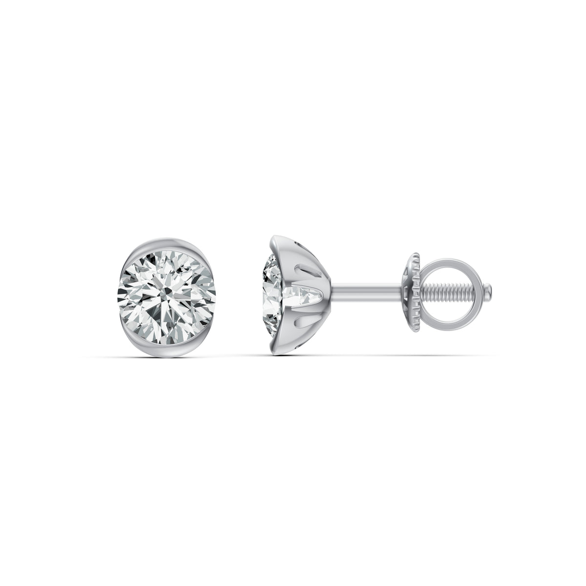 Floating Half Bezel Solitaire Stud Earrings
