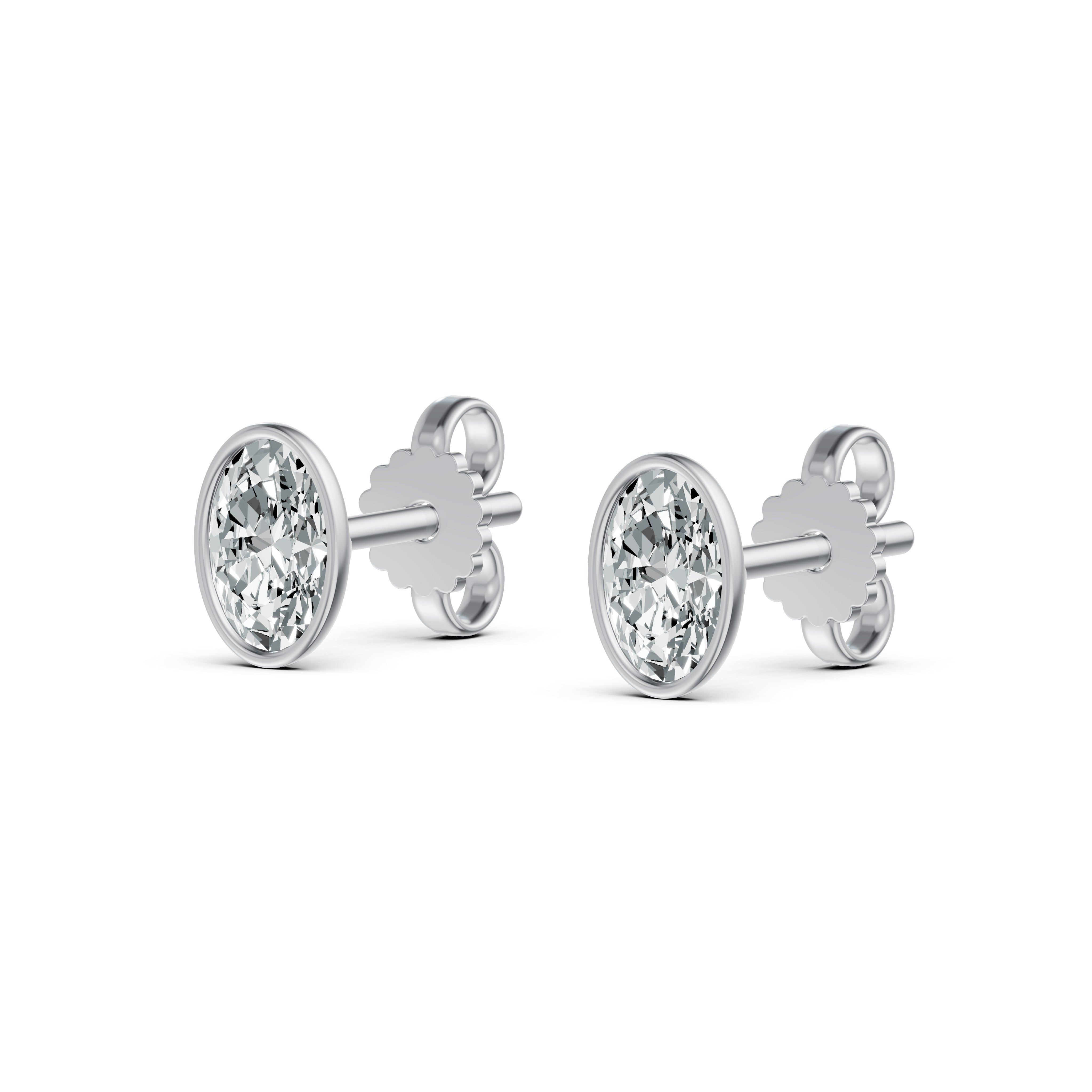 Minimal Bezel Set Oval Solitaire Stud Earrings