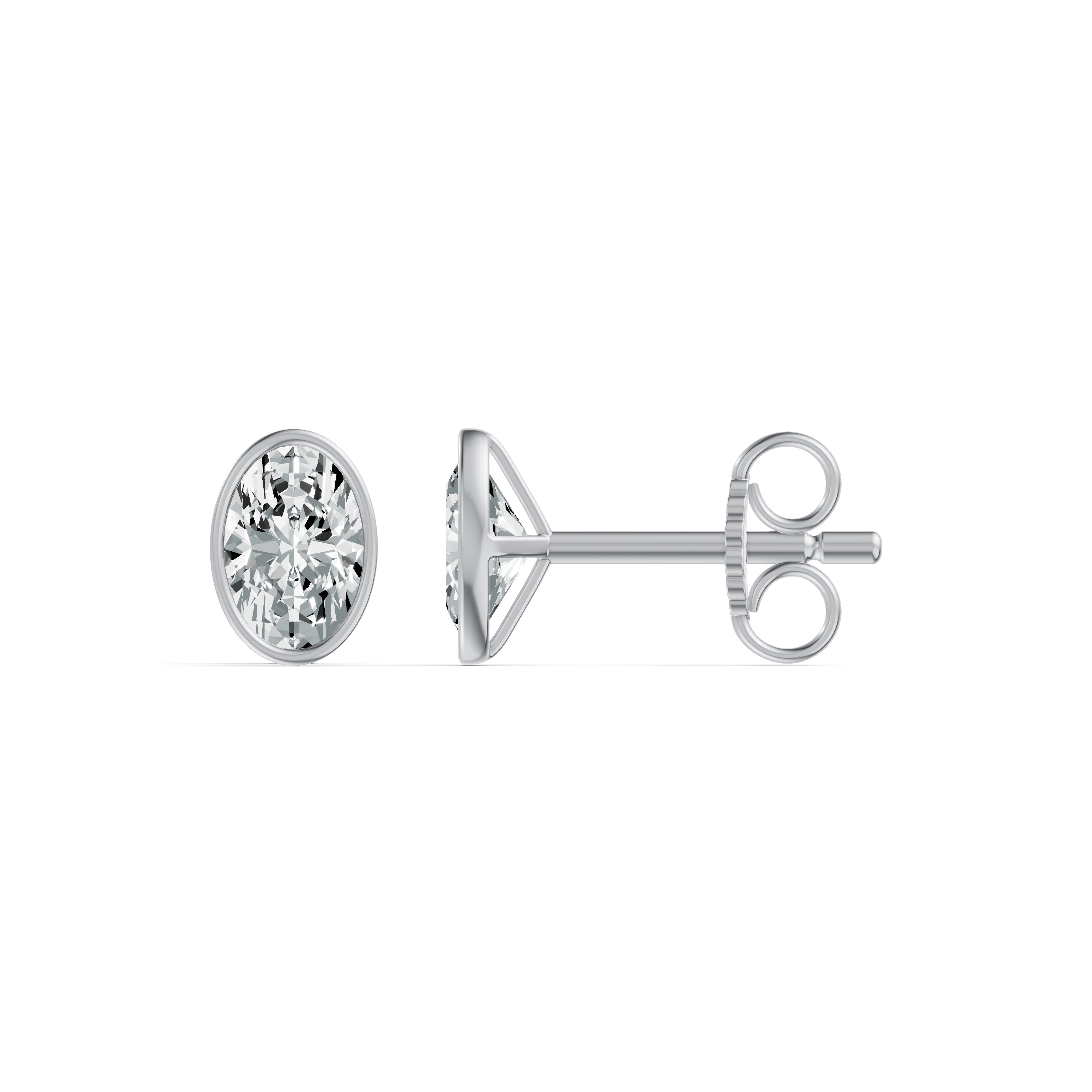 Minimal Bezel Set Oval Solitaire Stud Earrings