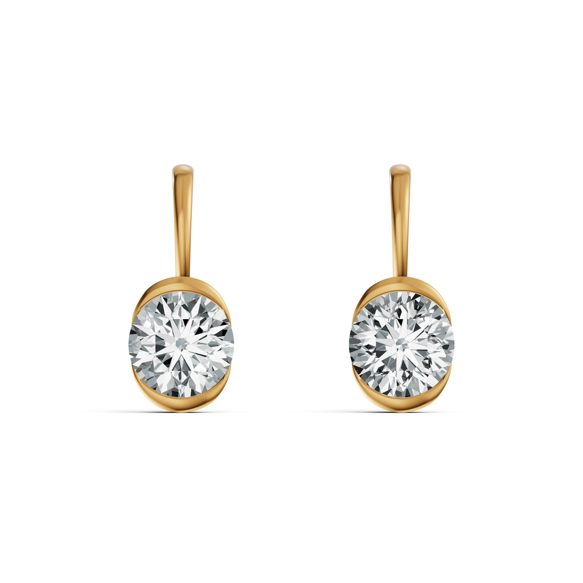 Half Bezel Oval Drop Solitaire Earrings