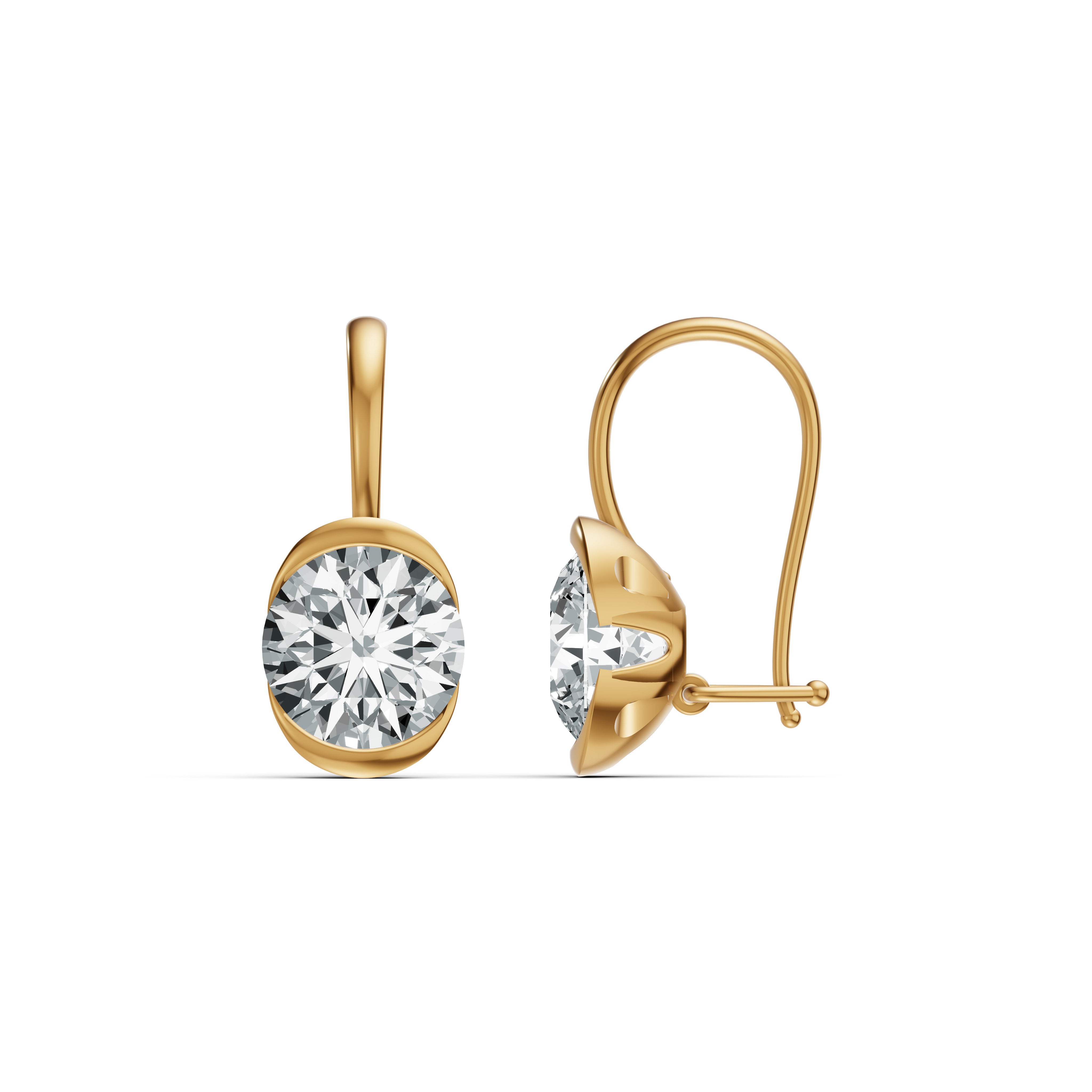 Half Bezel Oval Drop Solitaire Earrings