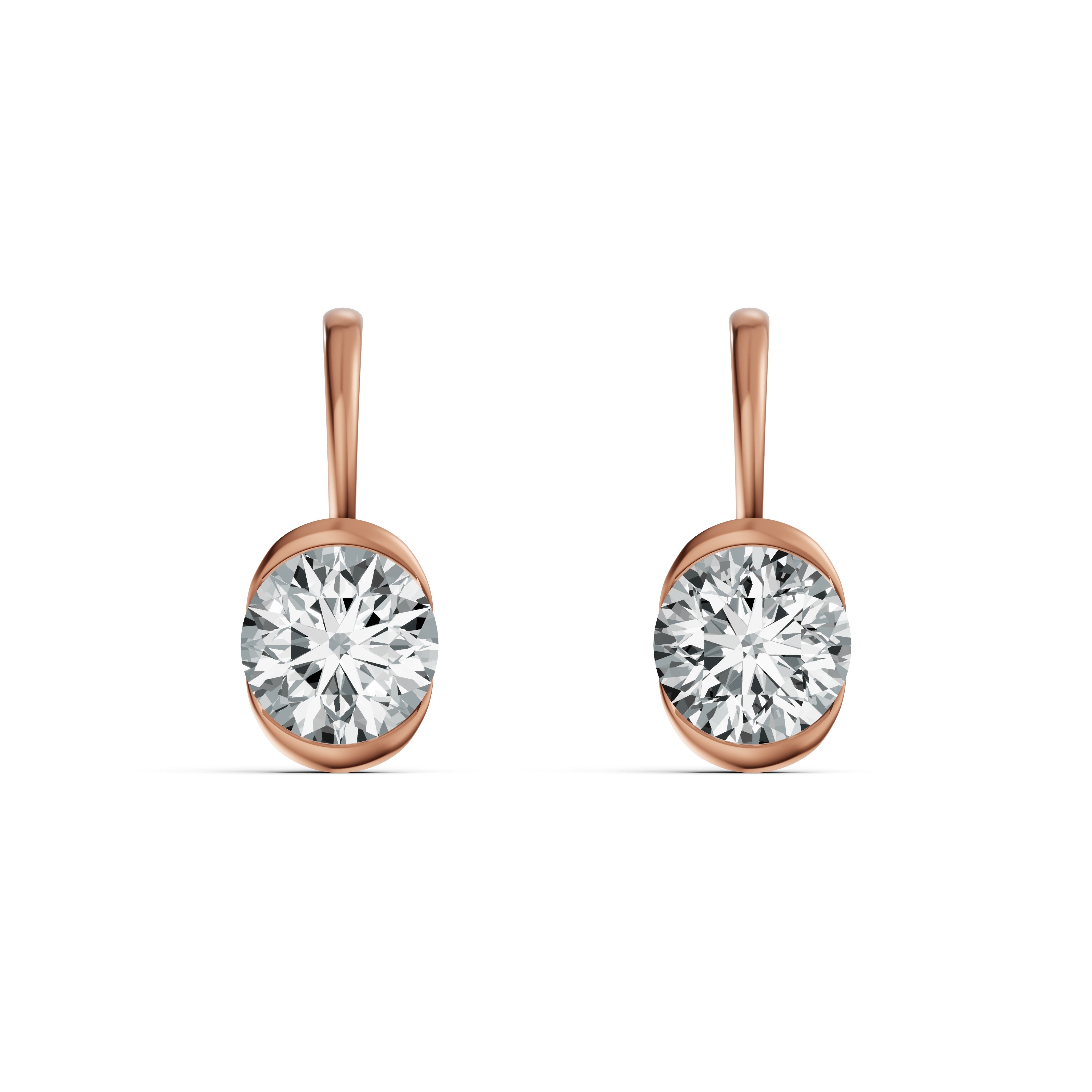 Half Bezel Oval Drop Solitaire Earrings