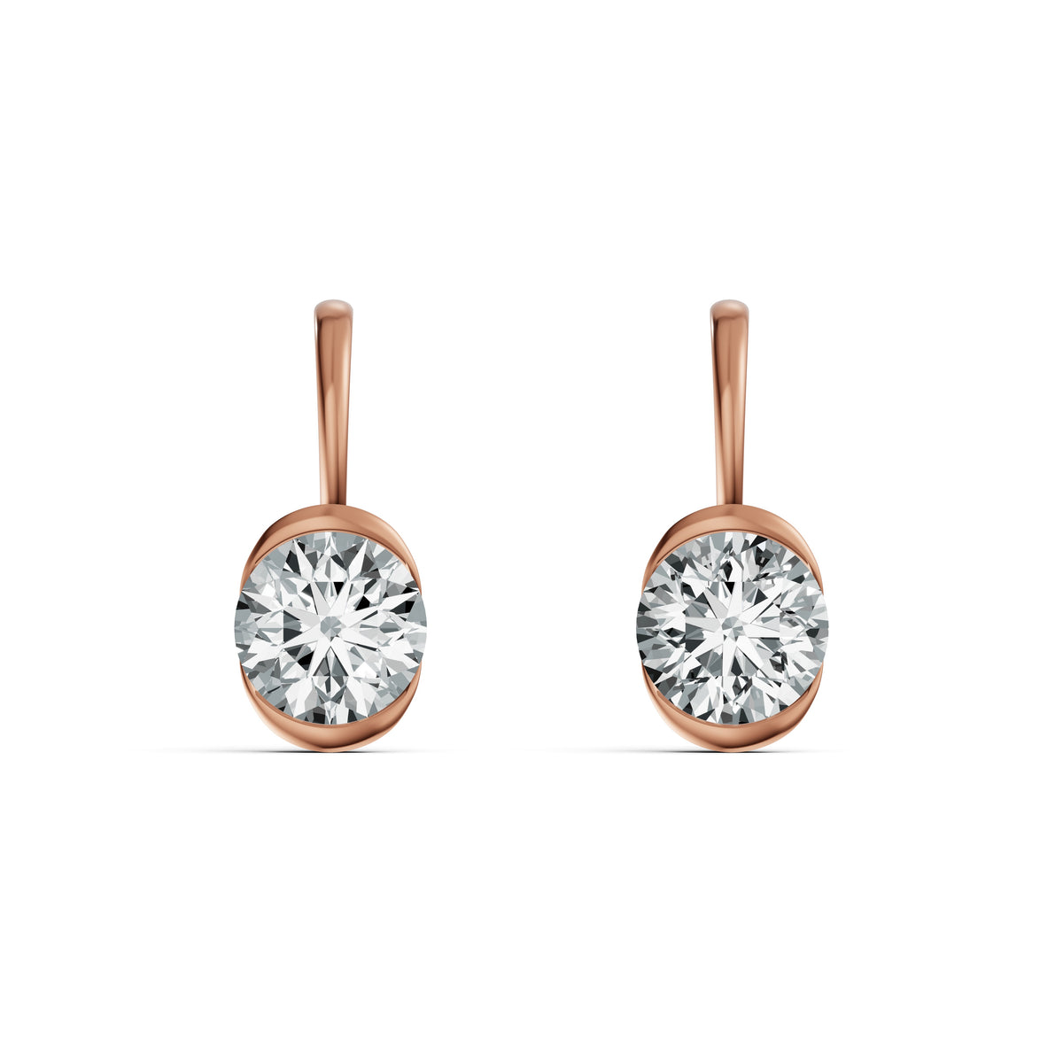 Half Bezel Oval Drop Solitaire Earrings