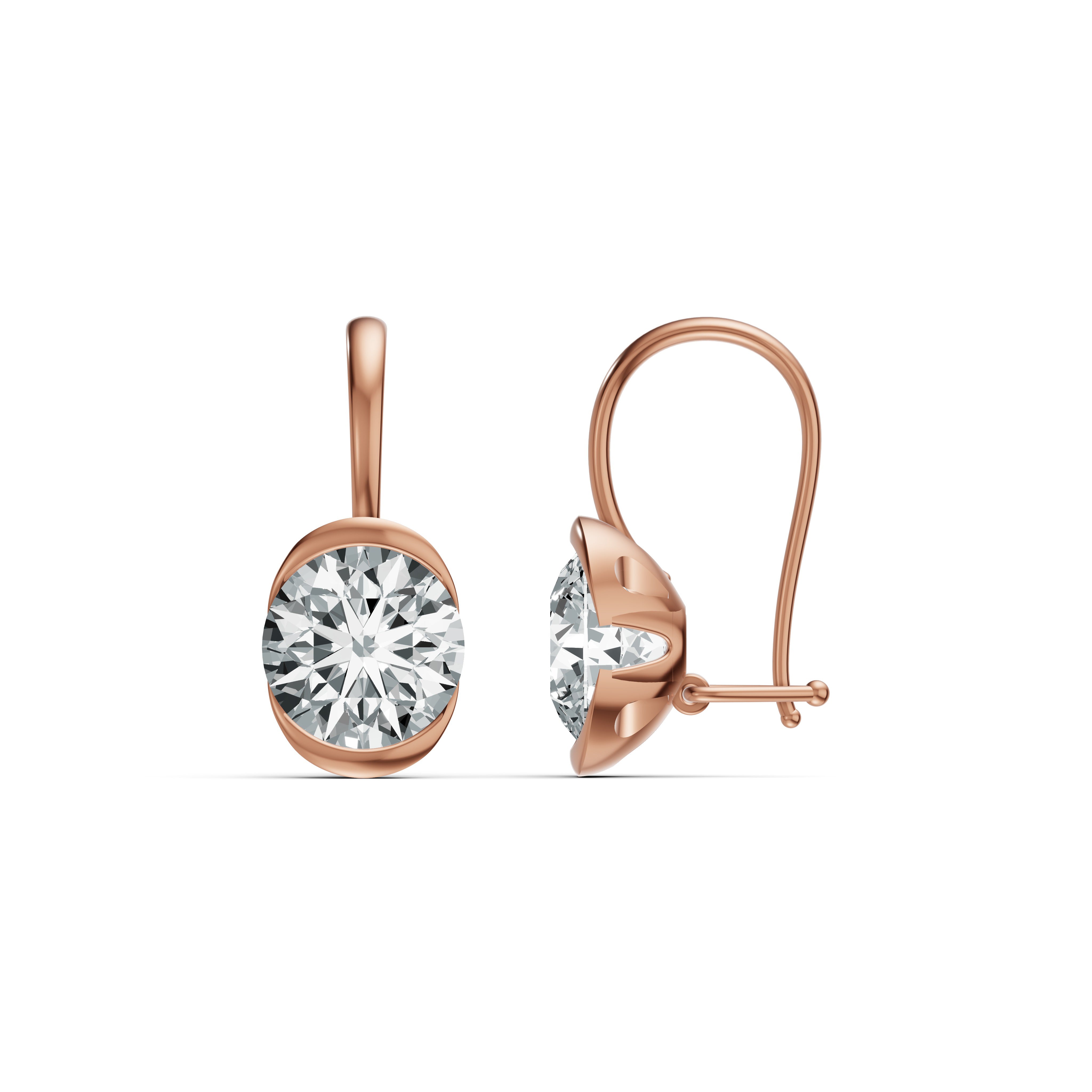 Half Bezel Oval Drop Solitaire Earrings