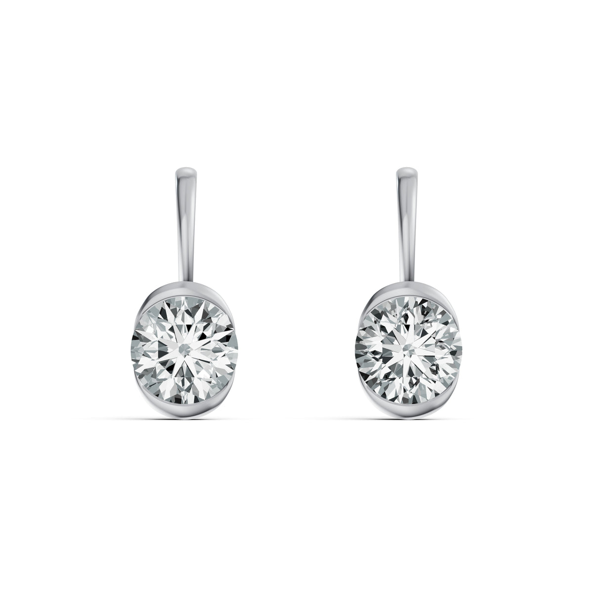 Half Bezel Oval Drop Solitaire Earrings