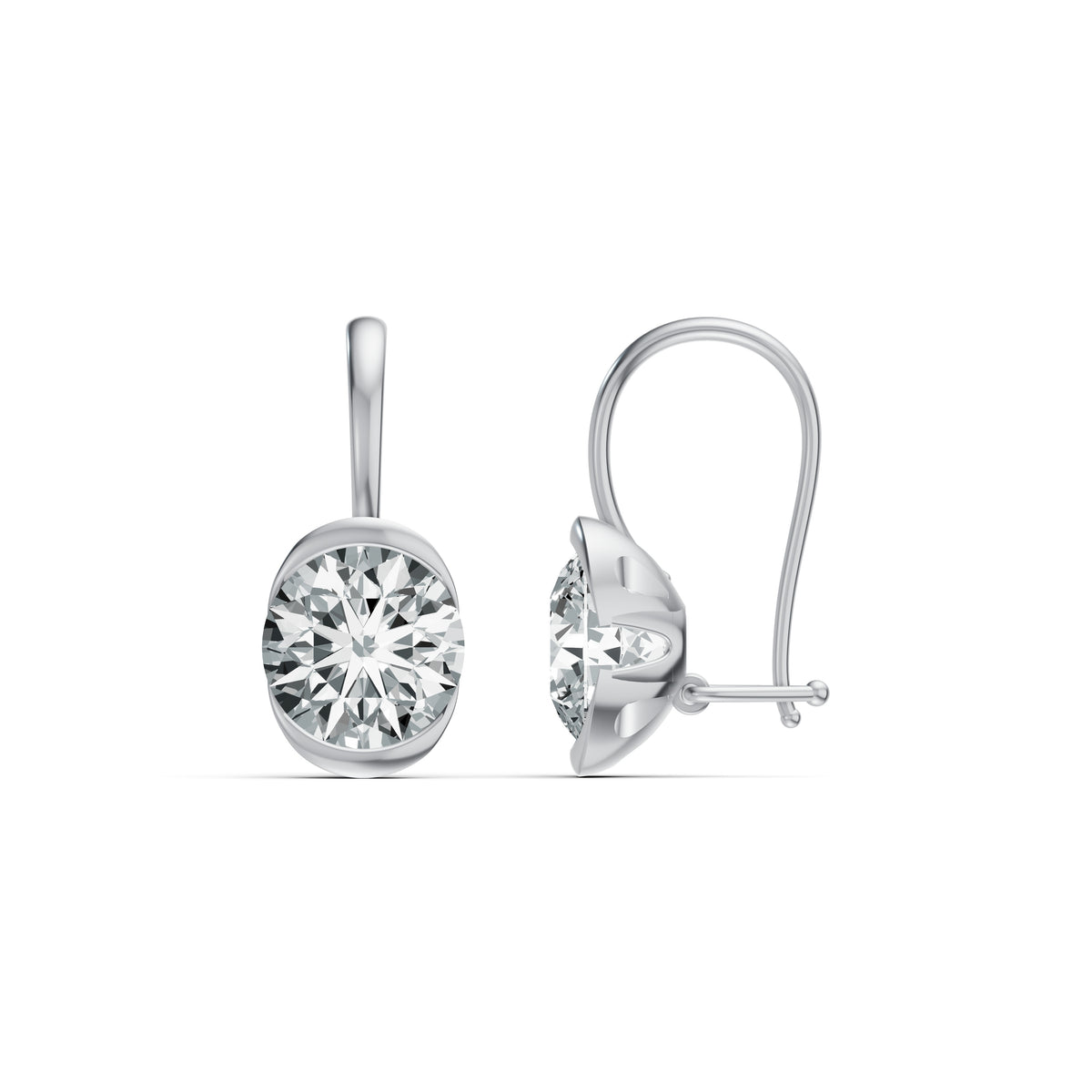 Half Bezel Oval Drop Solitaire Earrings