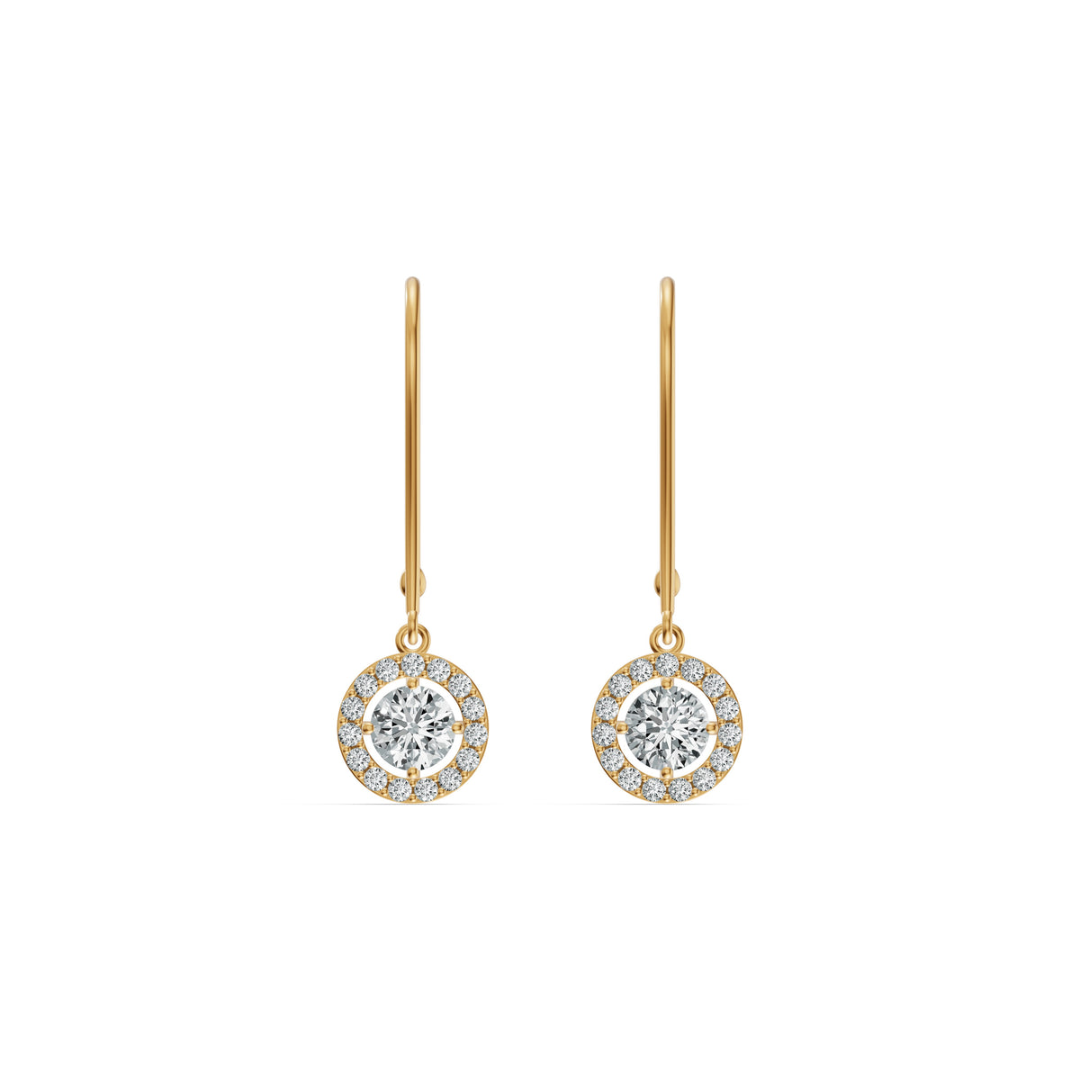 Solitaire Halo Drop Diamond Earrings