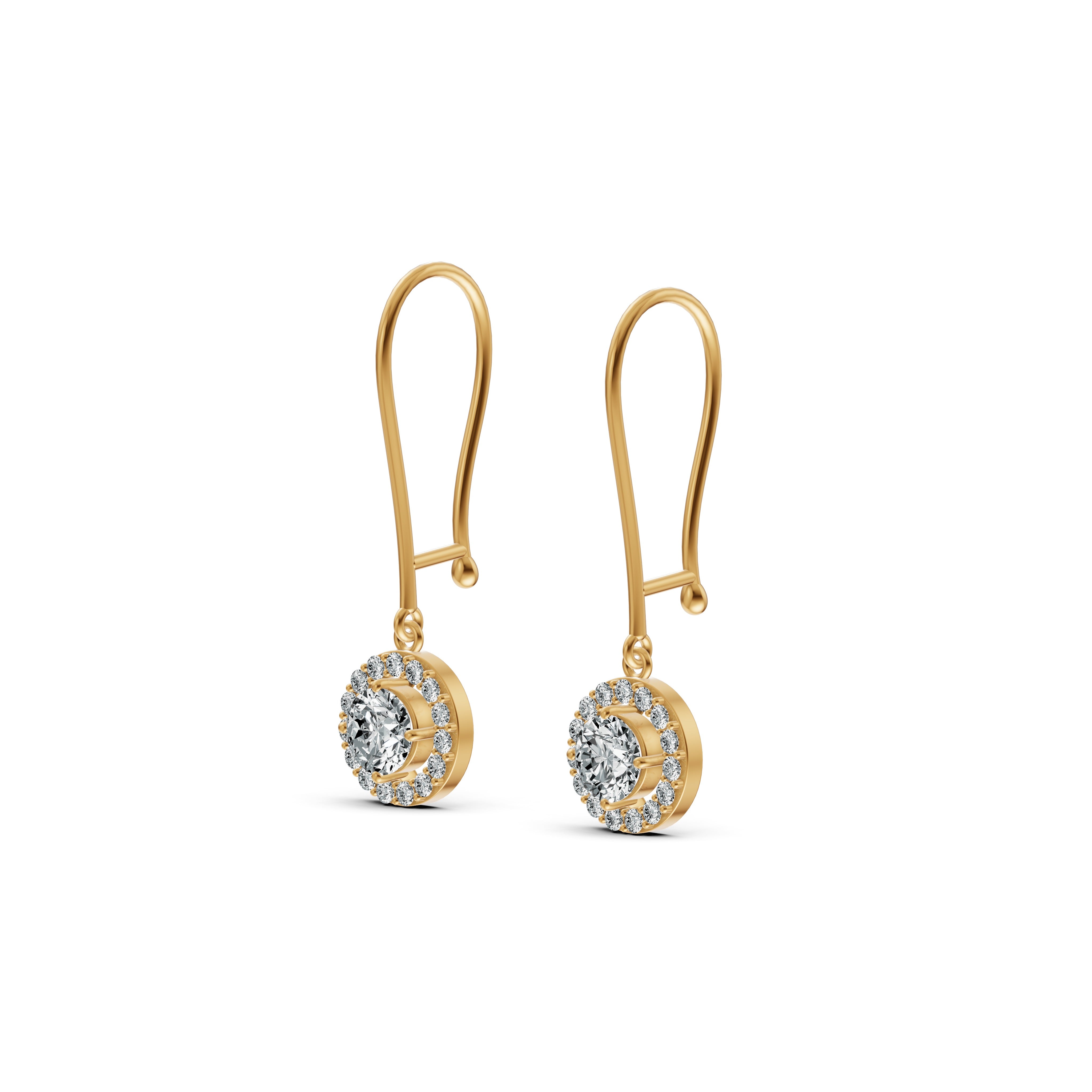 Solitaire Halo Drop Diamond Earrings