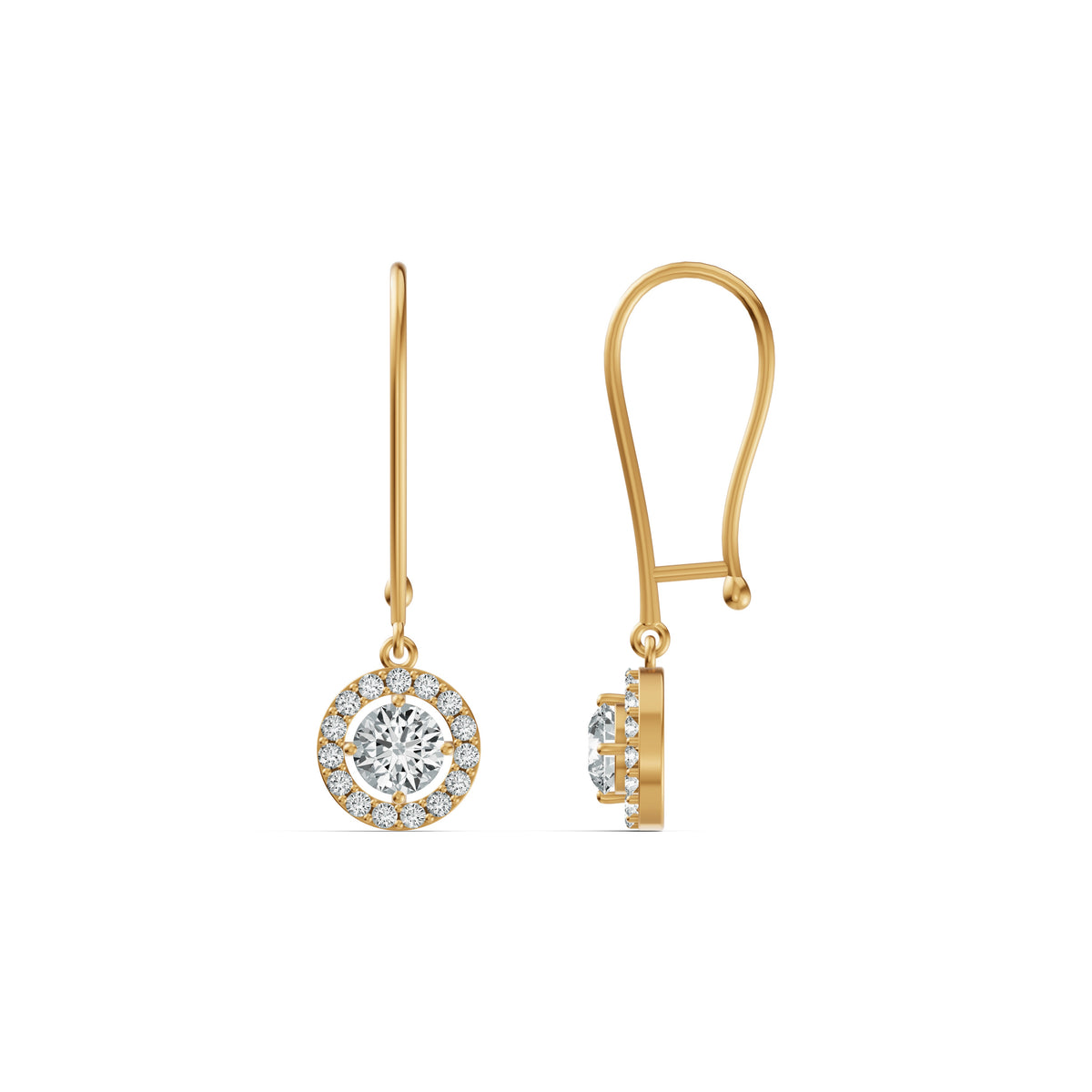 Solitaire Halo Drop Diamond Earrings