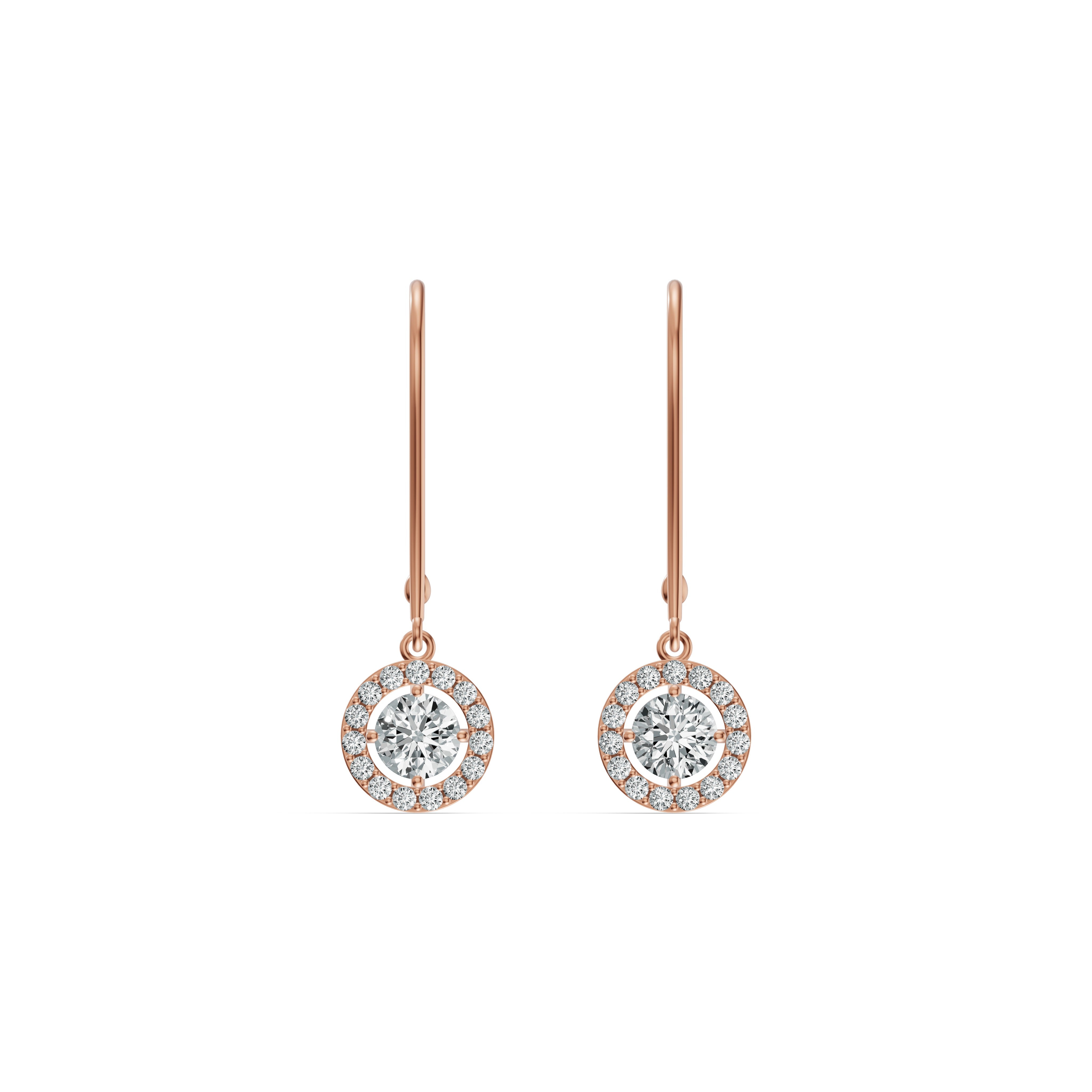 Solitaire Halo Drop Diamond Earrings