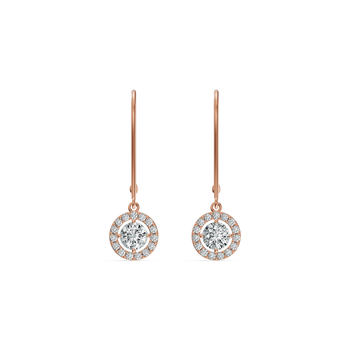 Solitaire Halo Drop Diamond Earrings