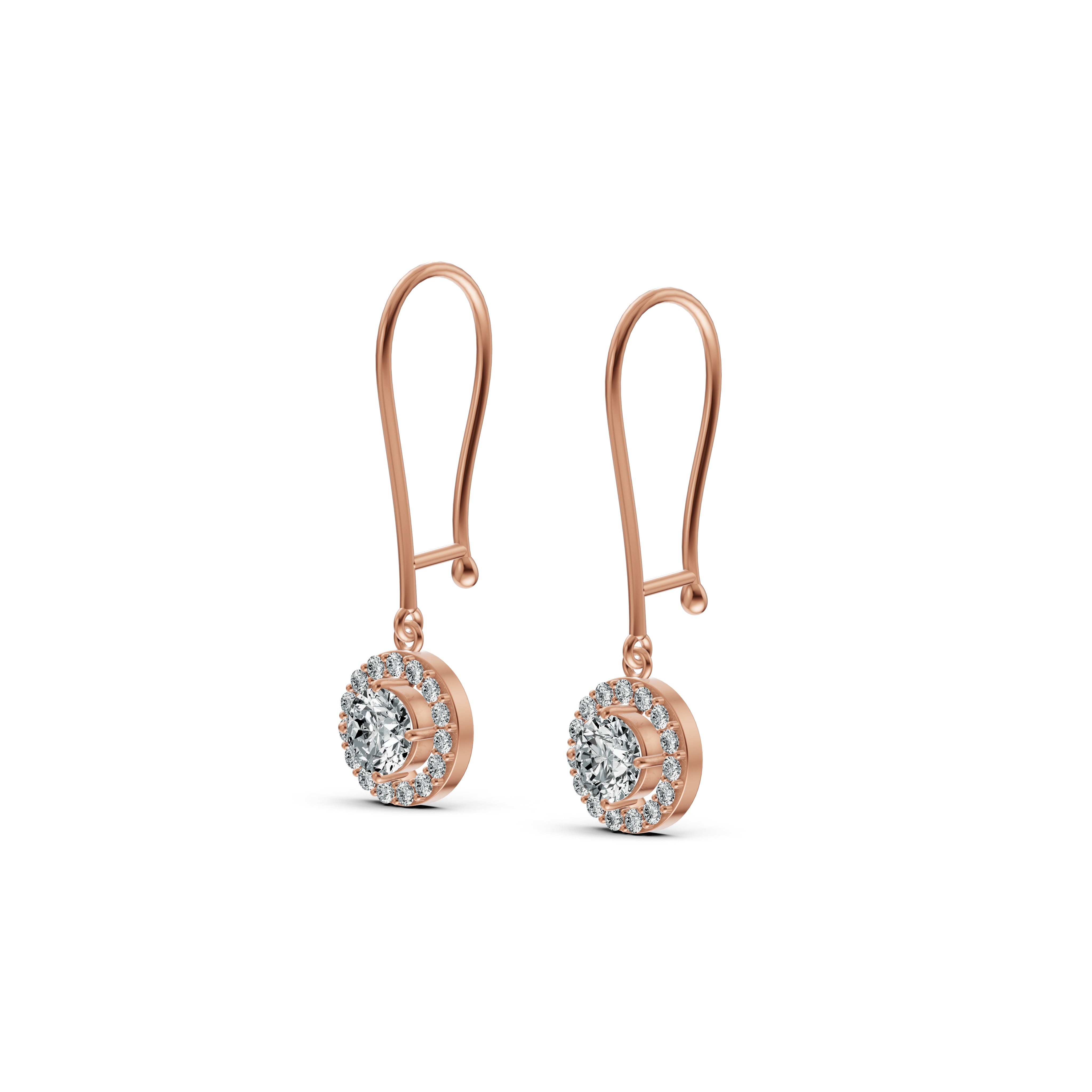 Solitaire Halo Drop Diamond Earrings