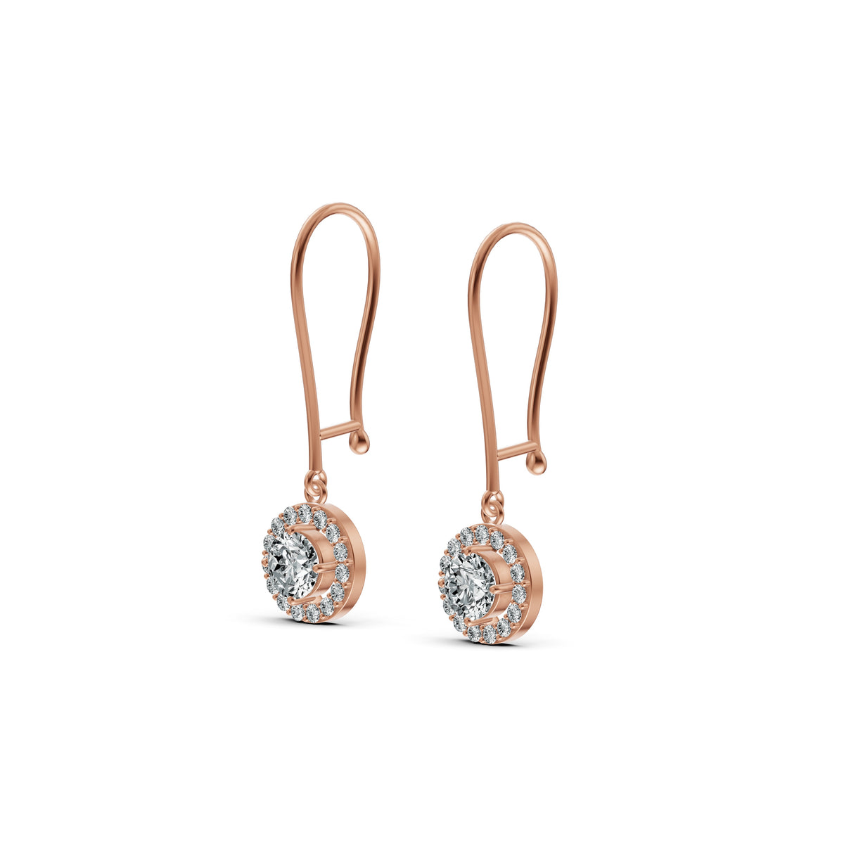 Solitaire Halo Drop Diamond Earrings