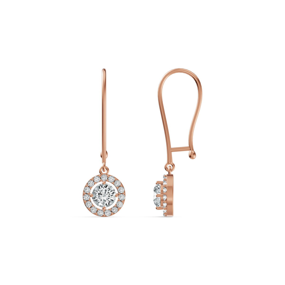 Solitaire Halo Drop Diamond Earrings