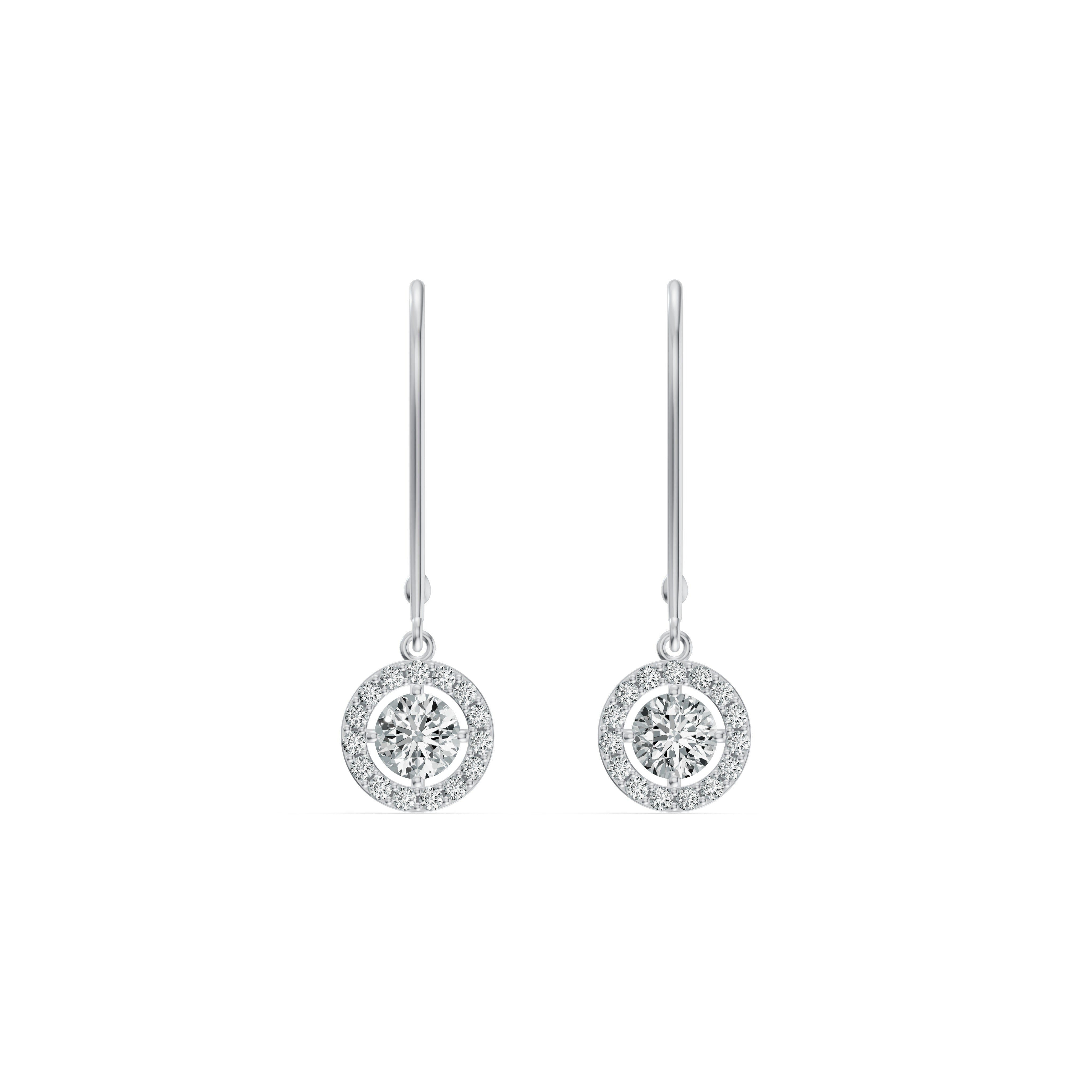 Solitaire Halo Drop Diamond Earrings