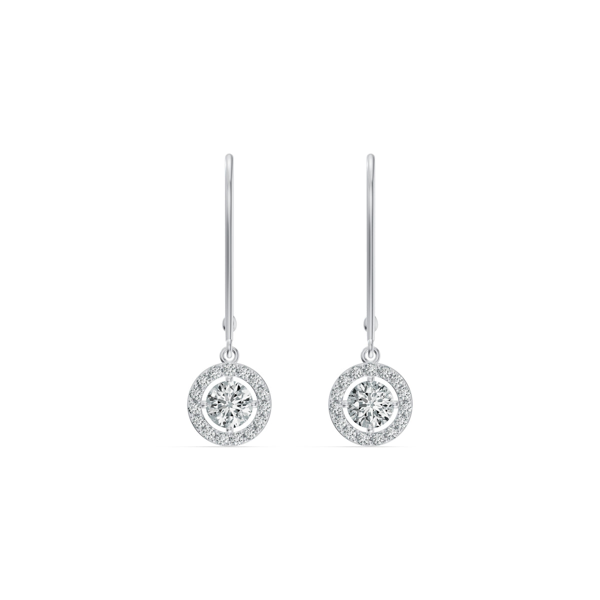 Solitaire Halo Drop Diamond Earrings