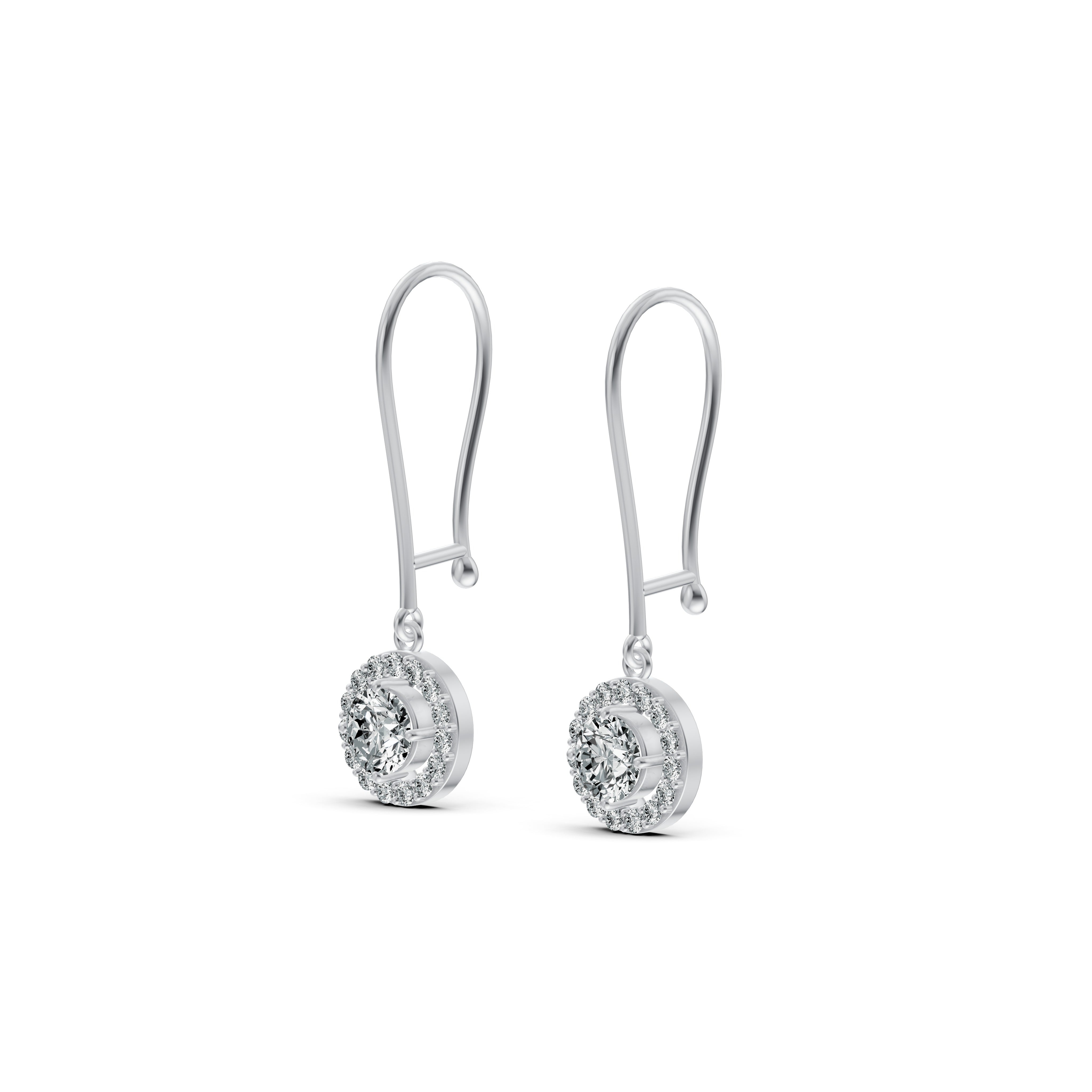 Solitaire Halo Drop Diamond Earrings